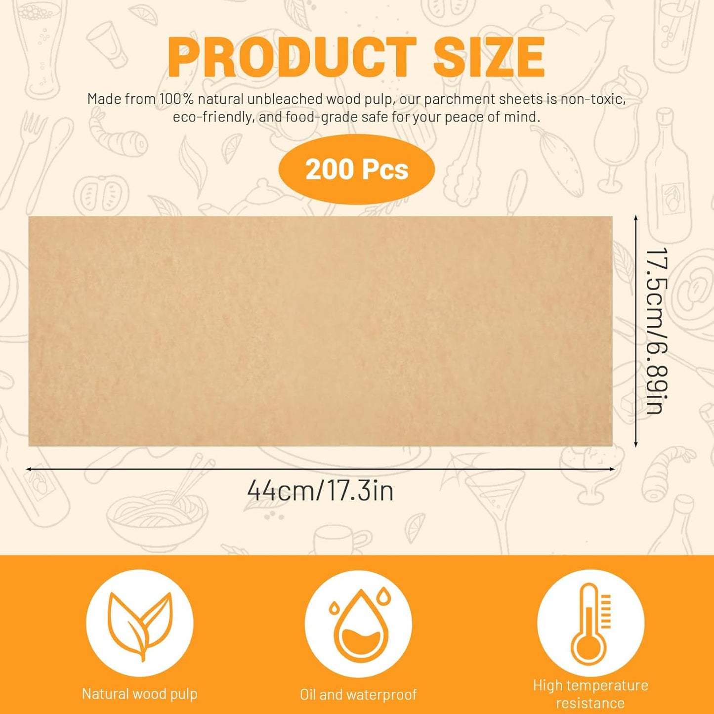 Huakaile 200 Pieces Unbleached Parchment Paper Air Fryer Liners Freeze Dryer Tray Mats, 17 x 6.8" Baking Paper Sheets for Oven Nonstick, Cooking Accessories Parchment Roll for Bread Cake Pans