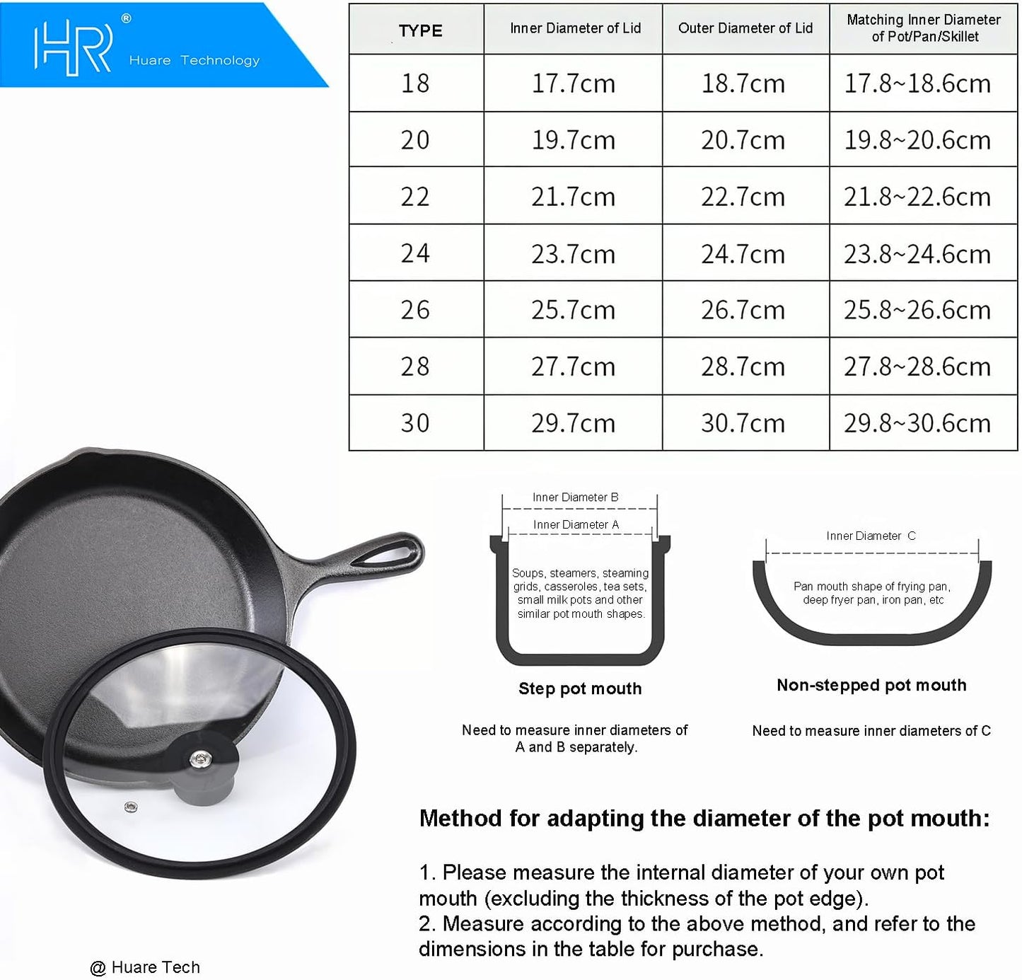 Silicon Glass Lid for Pot,Pan,Skillet Fits 8.5"(22CM) Cookware Silicon lid Dishwasher Safe, Replacement Lid Vented Tempered Glass with Heat Resistant Silicone Rim By HR Huare Technology, Black,1 Pack