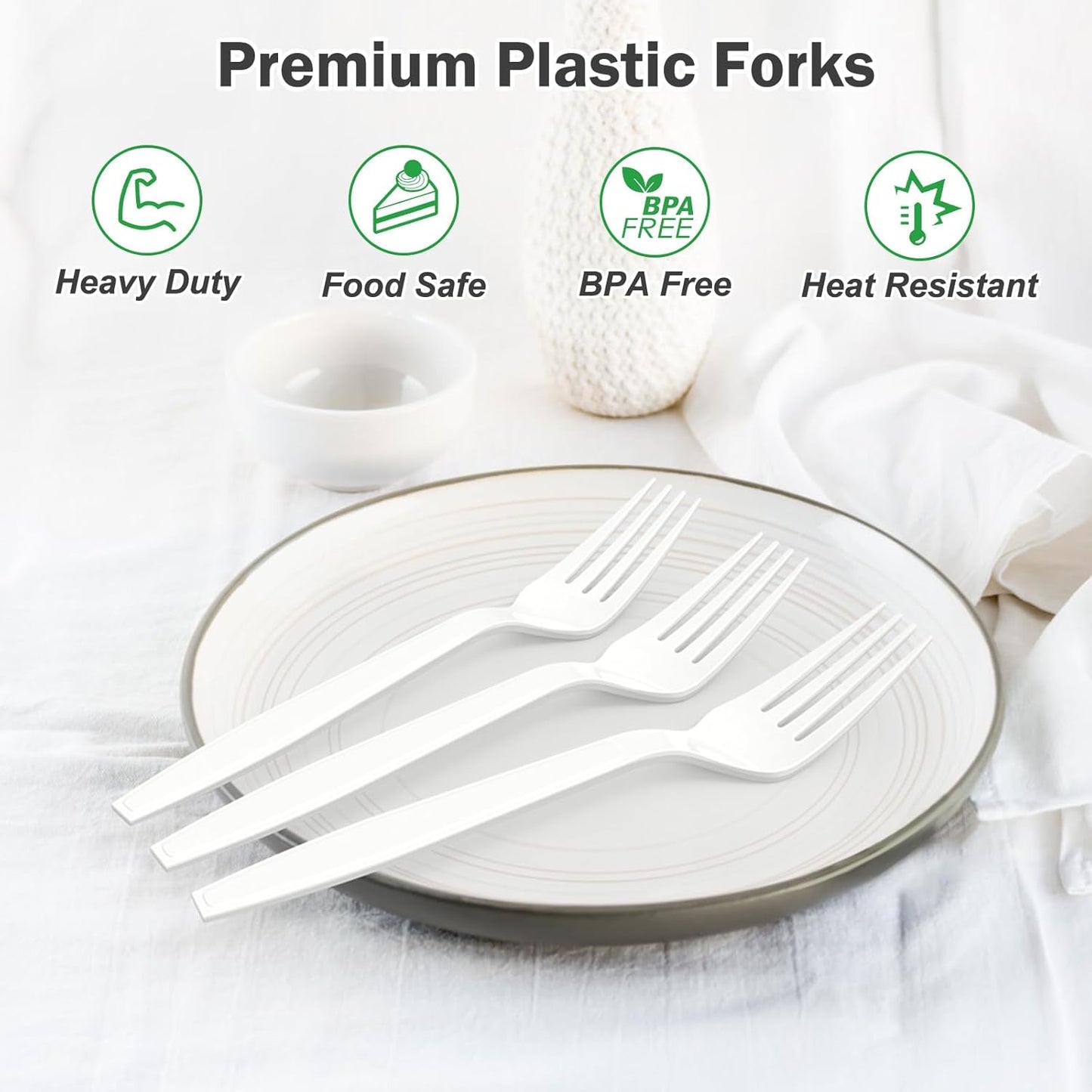 360 Count Extra Heavy Duty White Plastic Forks Disposable, BPA-Free, Heat Resistant, Solid and Durable Disposable Forks Bulk, Premium Plastic Forks heavy duty for Party Supply
