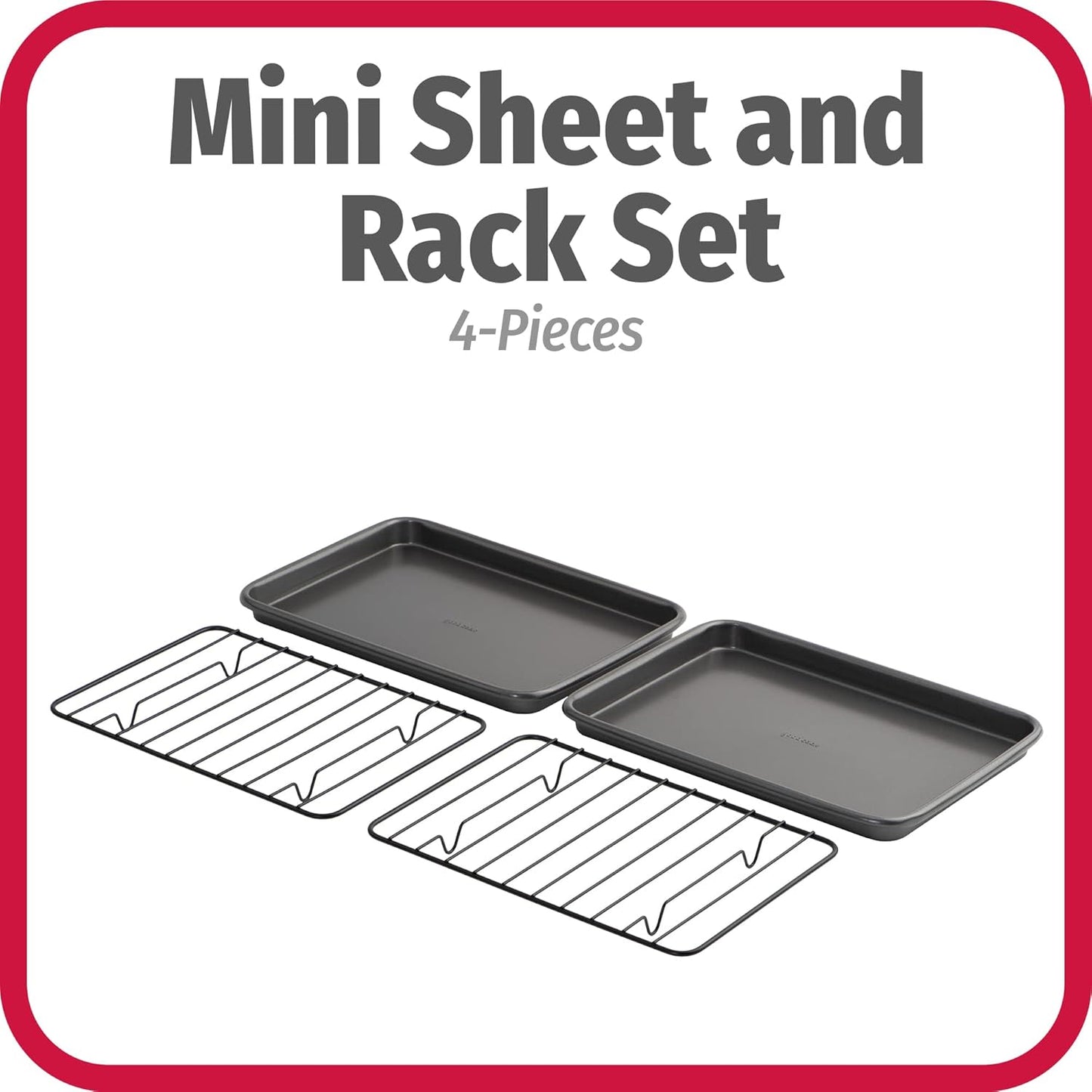 GoodCook Set of 2 Nonstick Steel 9" x 6.2" Toaster Oven Mini Baking Sheets with Racks, Gray