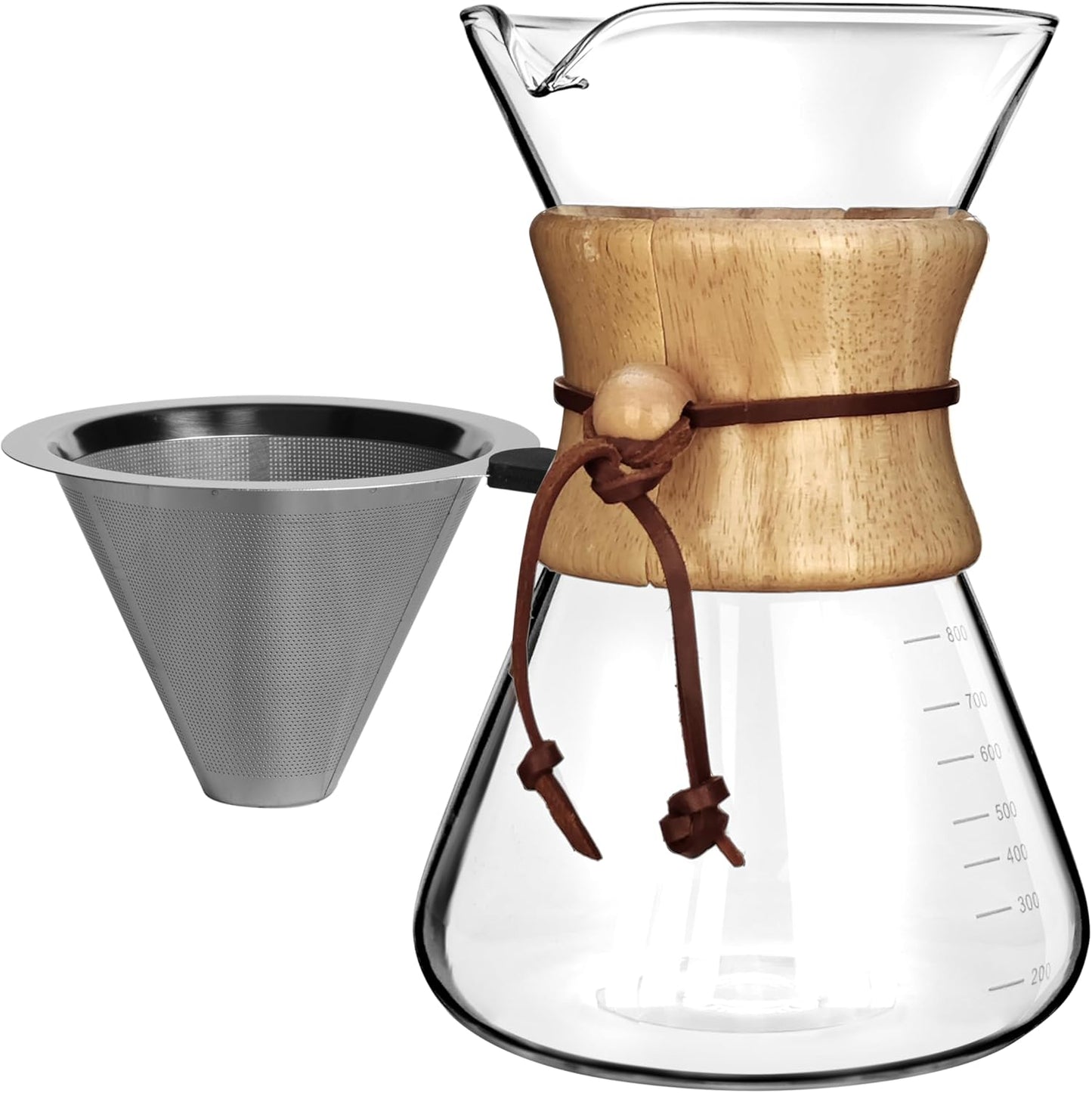 AGOGO Pour Over Coffee Maker Glass - 6/8/10 Cup Barista Kit with 304 Stainless Filter for Home, Office, Camping, Cafes - Easy Clean Coffee Dripper Set (Rag&Brush Included) (8 Cup/28 oz-Slim Shape)