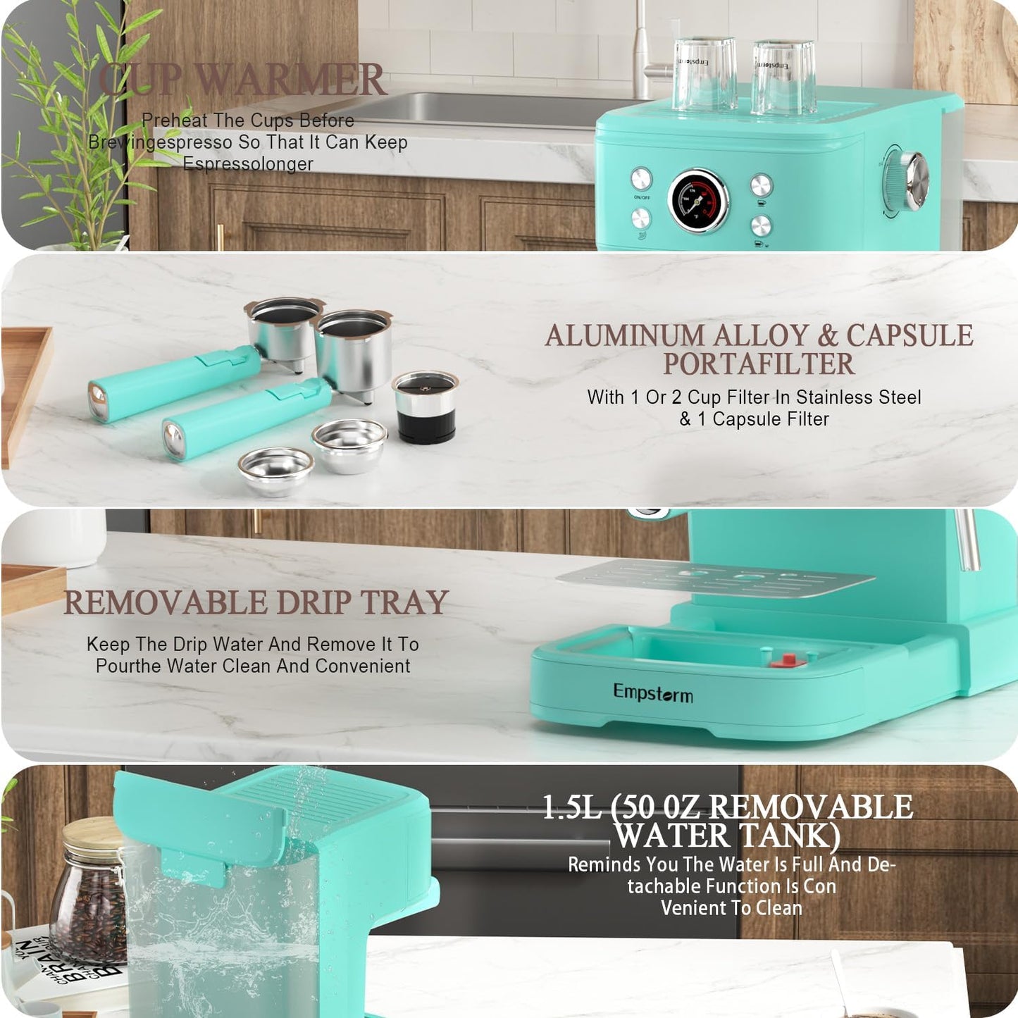 Espresso Machine Latte Coffee Makers 20 Bar, 2 IN 1 Professional Cappuccino Machine and Milk Frother Steam Wand Compatible for NS Original Capsules for Home Brewing - Blue