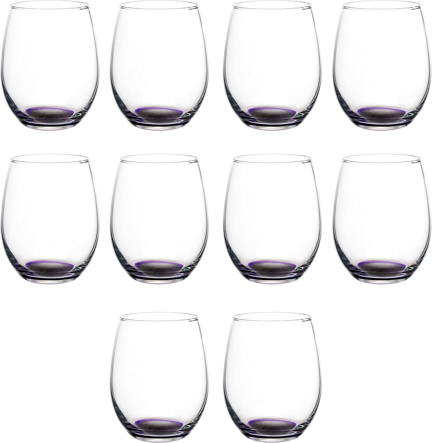 DISCOUNT PROMOS Stemless Wine Glasses in Bulk by ARC Perfection, 15 oz, 10 Pack, Purple or White Wine Glass Set, Purple
