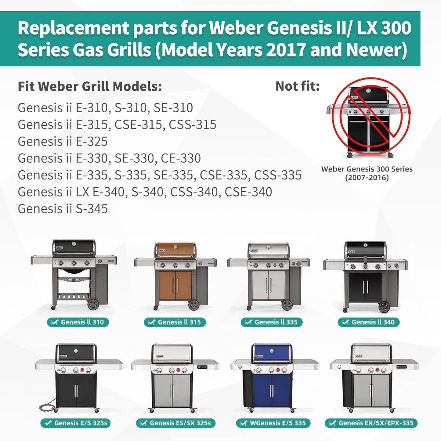 9MM 18 7/8" Stainless Steel Genesis 2 Grill Grates for Weber Genesis ii E-310 E-315 E-325 E-330 E-340 S-335 S-340 GS4 Genesis ii Grill Parts for Weber 66095 Genesis ii 300 LX 300 Series