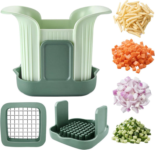 FANTEXY Onion Chopper - French Fry Cutter For Potatoes And Fruit Cutting Machine, Stainless Steel Vegetable Dicer With Grid Blades, Food Chopper With Container Manual Hand Mandoline Slicer For Kitchen