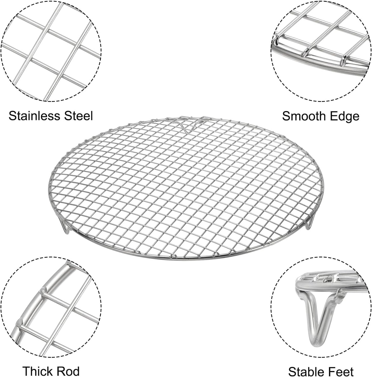 uxcell 2 Pcs Round Cooking Rack with Legs, Dia 12 Inch 304 Stainless Steel Barbecue Grill for Cooking Baking Barbecue Air Fryer Racks, Silver
