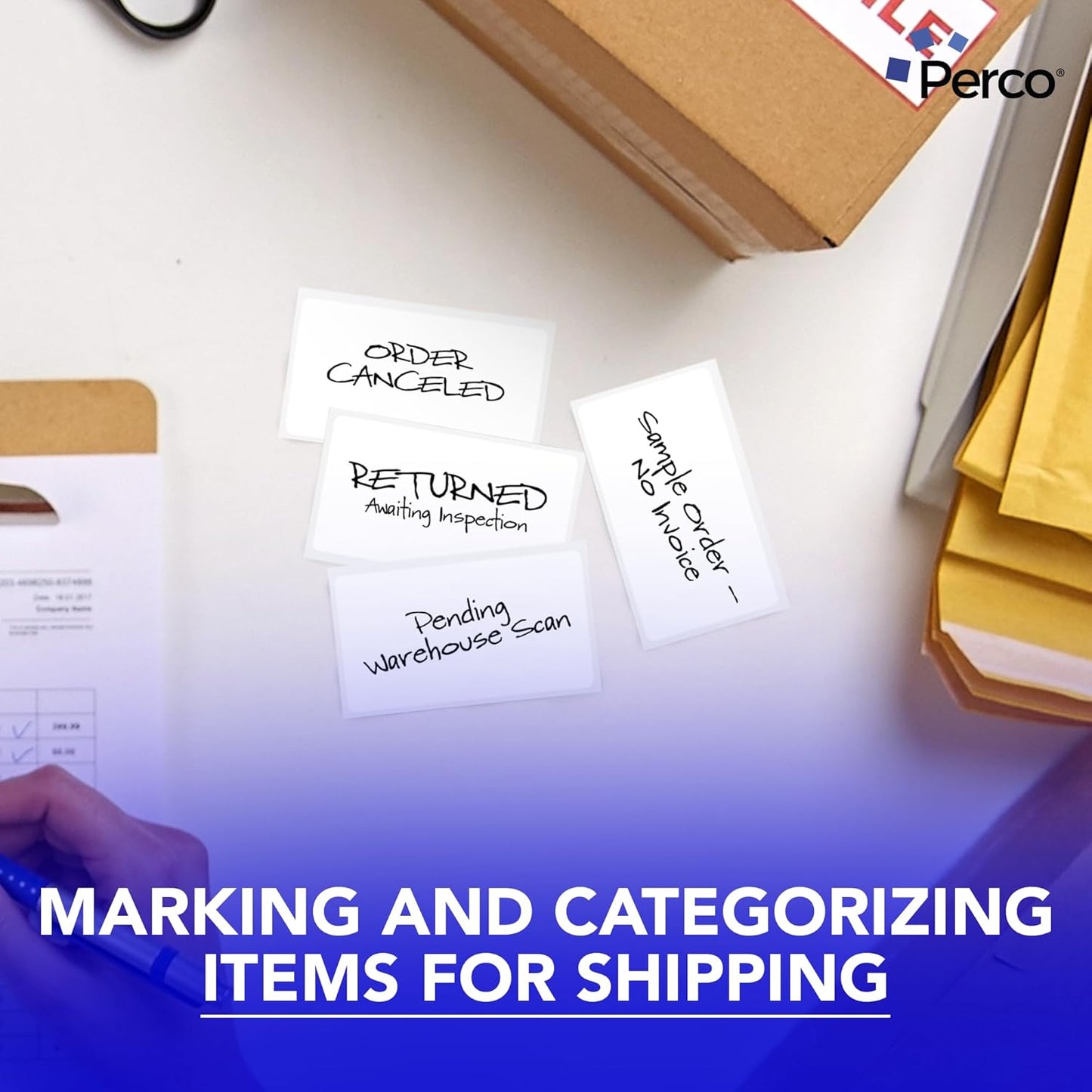 Perco White Labels 3x5 Inch 500 Stickers/Roll with Easy Peel Perforation and Strong Adhesion for Inventory Management, Color Coding, Moving Boxes, Retail, Organizing & Crafts – Made in USA