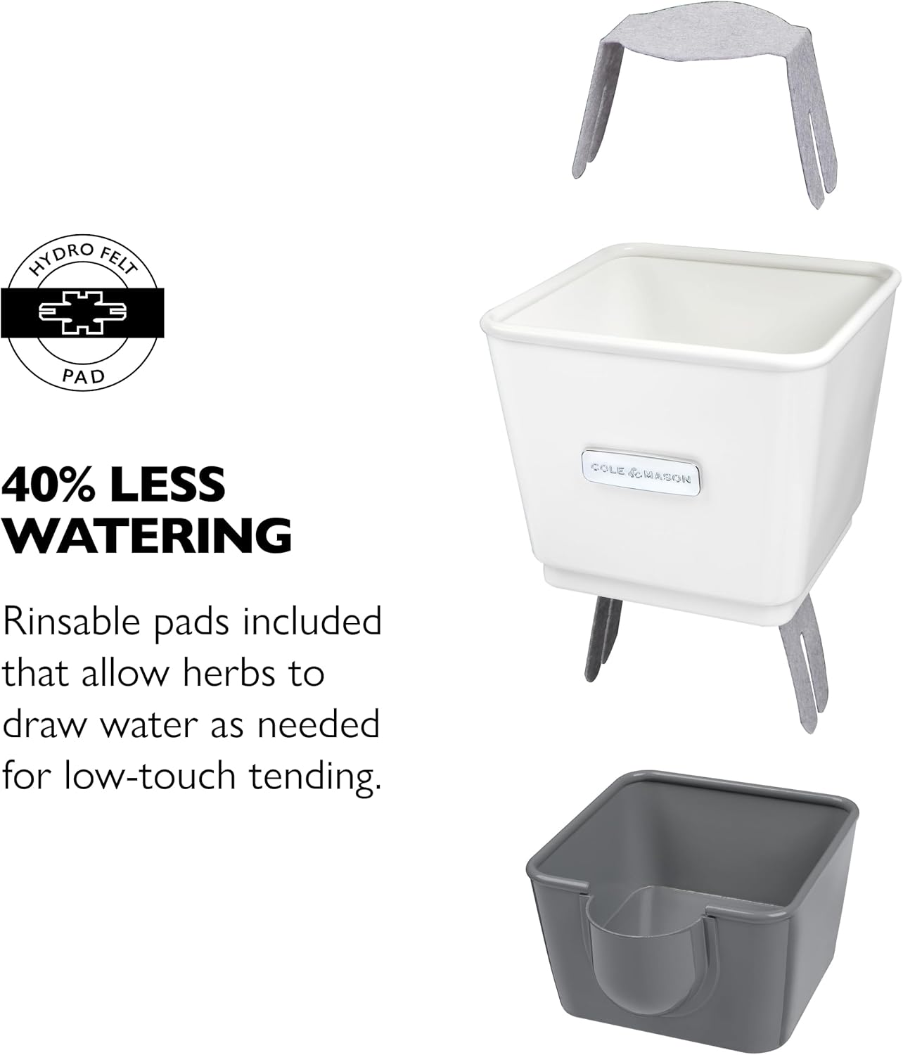 Cole & Mason Self-Water Herb Keeper - Potted Herb Saver with Hydro Pad & Pour Spout - Fresh Herb Keeper for Refrigerator - Herb Storage & Container