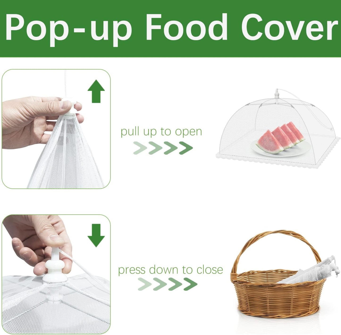 Mesh Food Covers for Outdoors - 10 Pack Upgraded 2 Extra Large 40x24 in & 8 Large 17x17 in Outdoor Party Food Cover Tent Collapsible Picnic Nets Umbrella Screen Pop Up Food Dome for Outside (White)