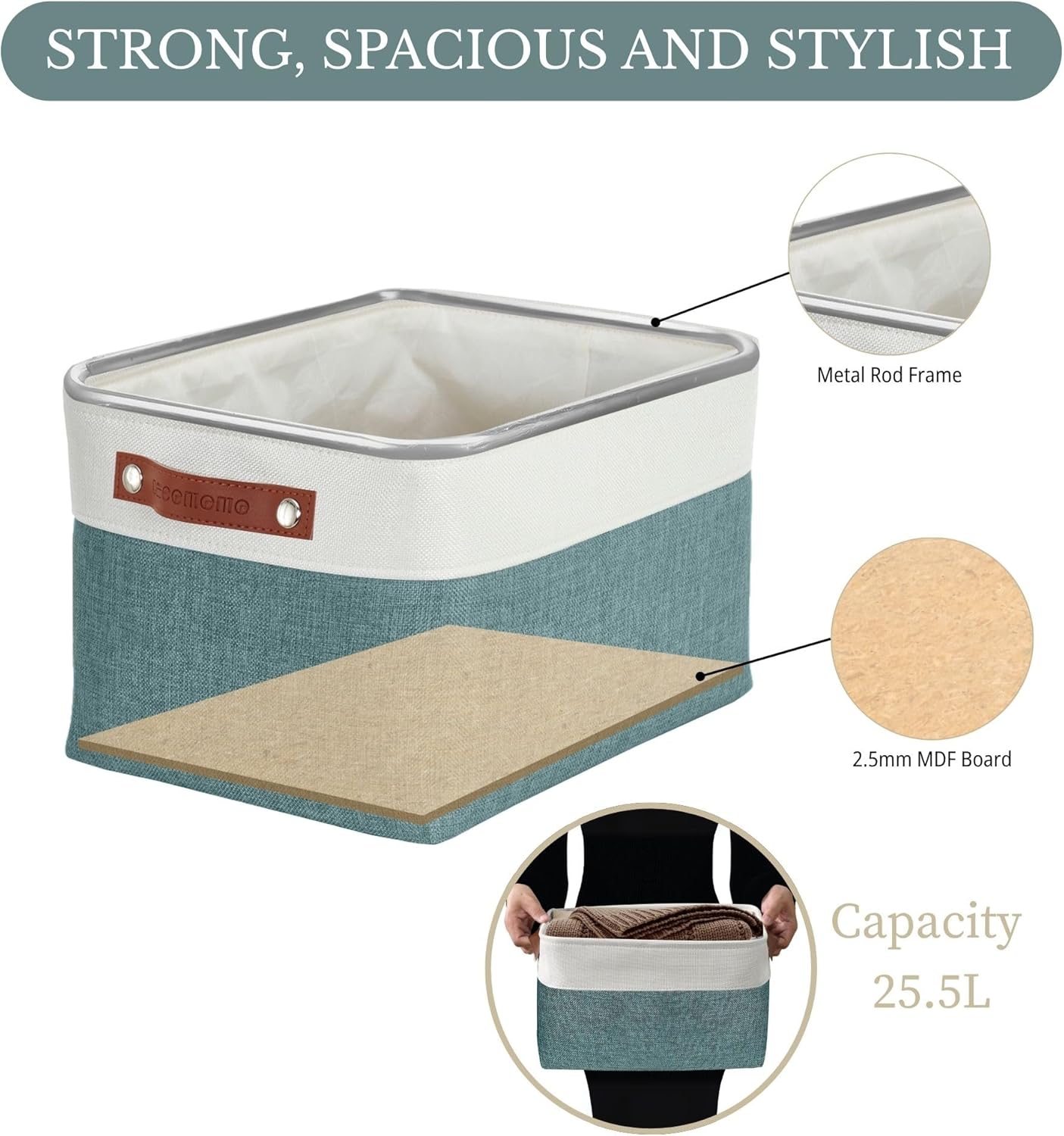 DECOMOMO Storage Baskets for Shelves - Fabric Storage Bins, Linen Closet Organizers and Storage (Green & White, Large - 3 Pack)