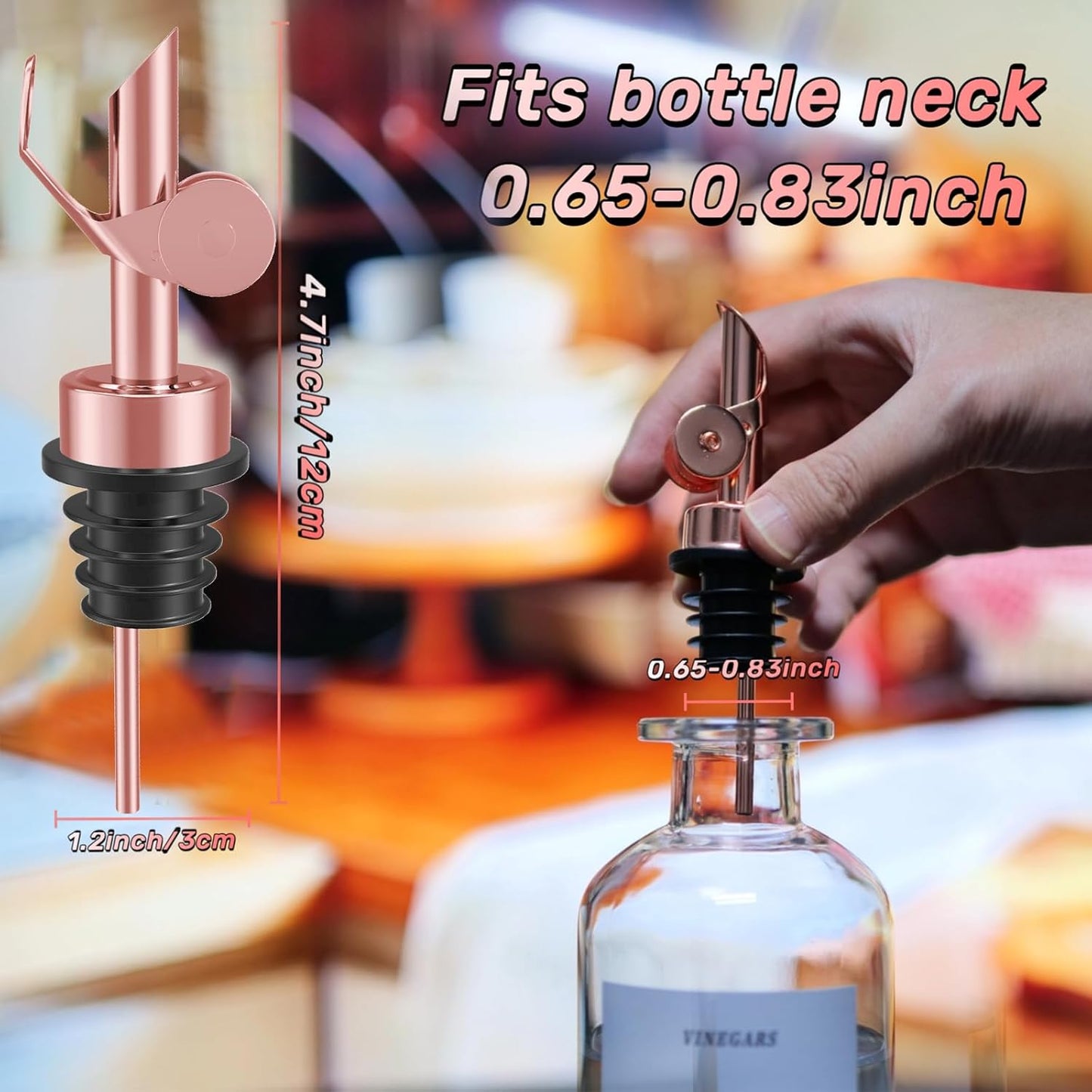 Olive Oil Dispenser, Weighted Liquor Pour Spout, Stainless Steel Automatic Spouts for Liquor Bottles, Oil Bottles, Vinegar, Syrup and Alcohol - 4 Pack Rose Golden