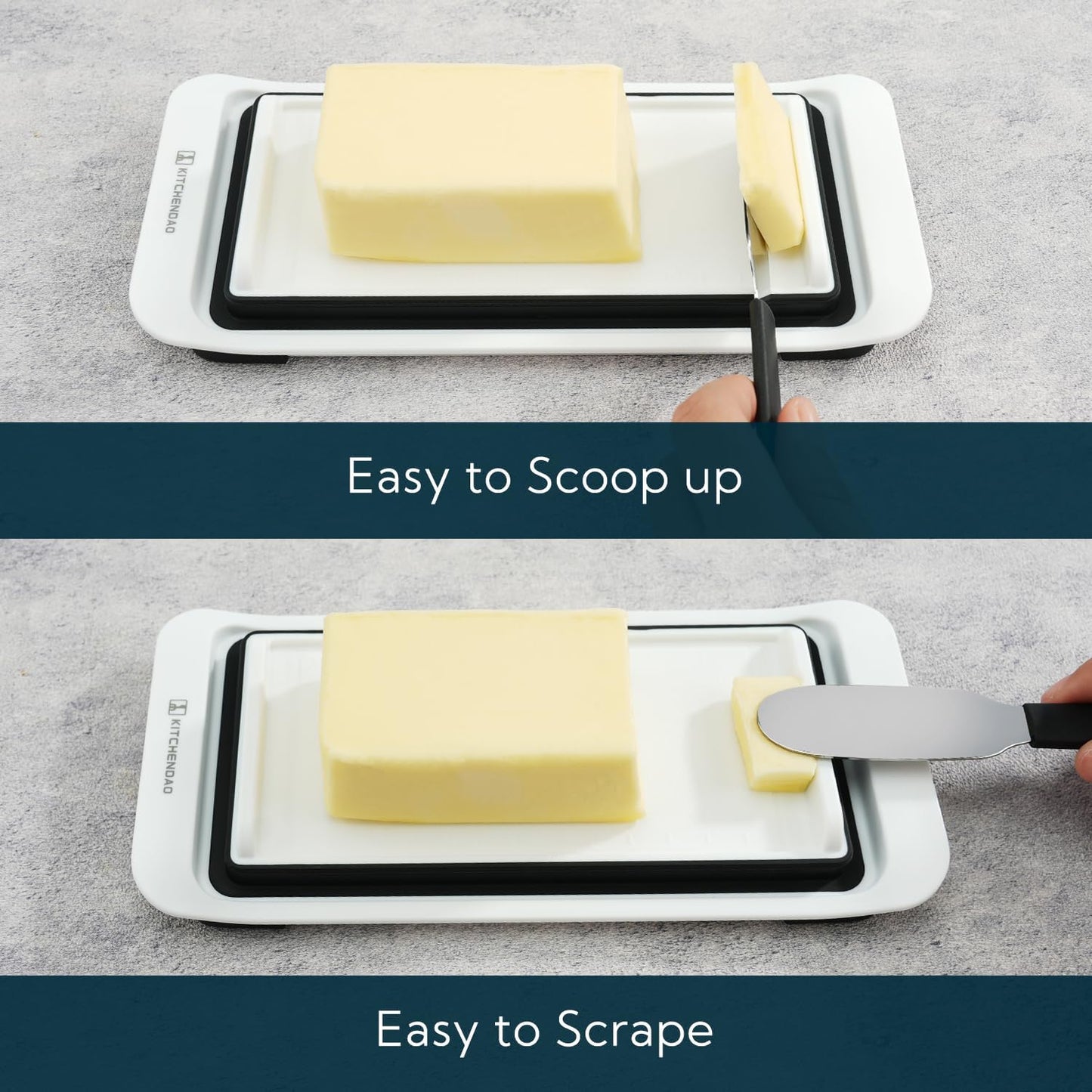 KITCHENDAO Large Airtight Butter Dish with Lid for Countertop and Fridge, Butter Keeper, Plastic Butter Holder Tray for 2 Sticks East Coast/West Coast/European Style/ Kerrygold Butter/ Cream Cheese