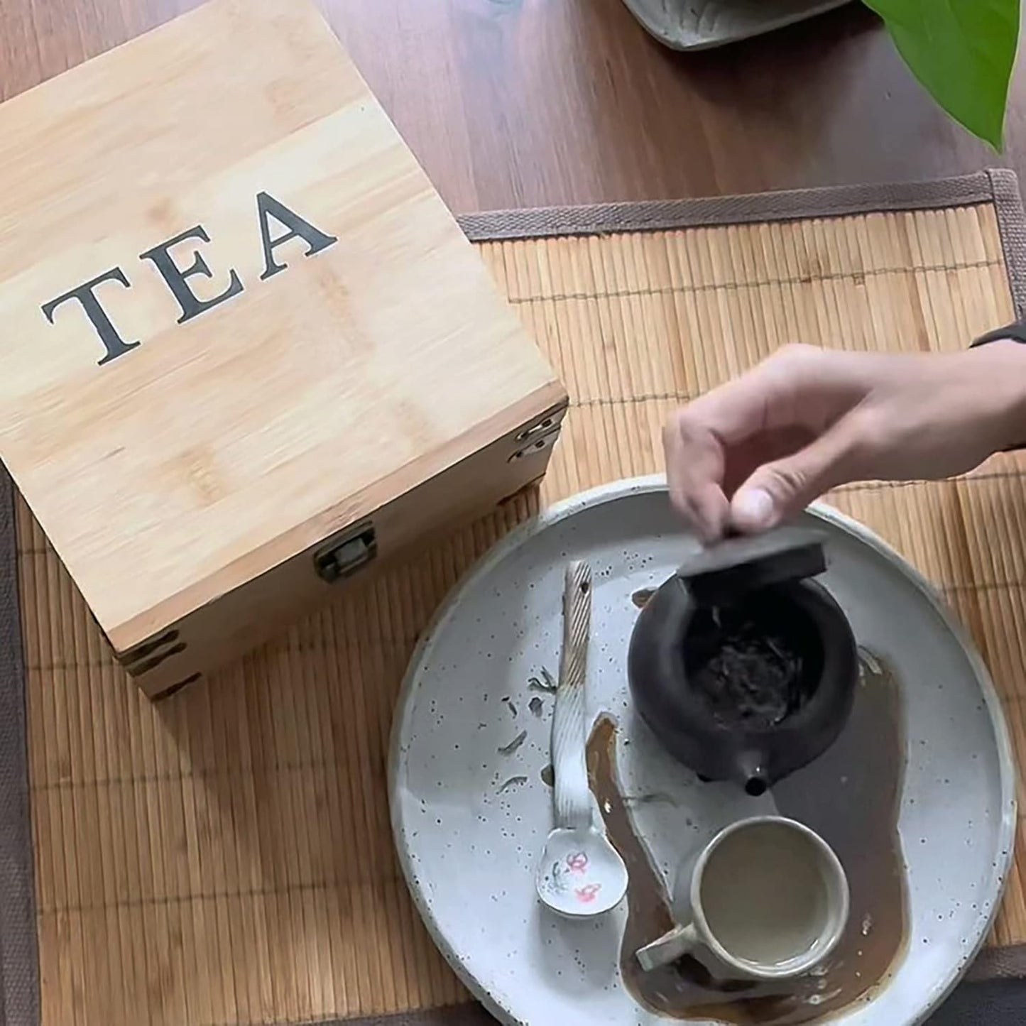 Tea Organizer Box 7.4" x 8.1" x 4.2" Bamboo Wood Organizer Storage Chest 4 Tall Adjustable Slots 100% Handmade Eco-Friendly Natural Kitchen Décor
