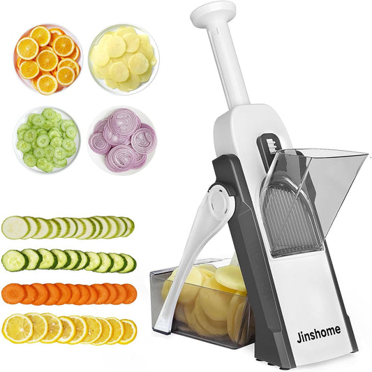 Mandoline Slicer/Veggie chopper for Kitchen &Safe Vegetable Chopper & Adjustable mandoline slicer.Easy to clean/storage/No need to replace the blade/safe and does not hurt your hands, gray
