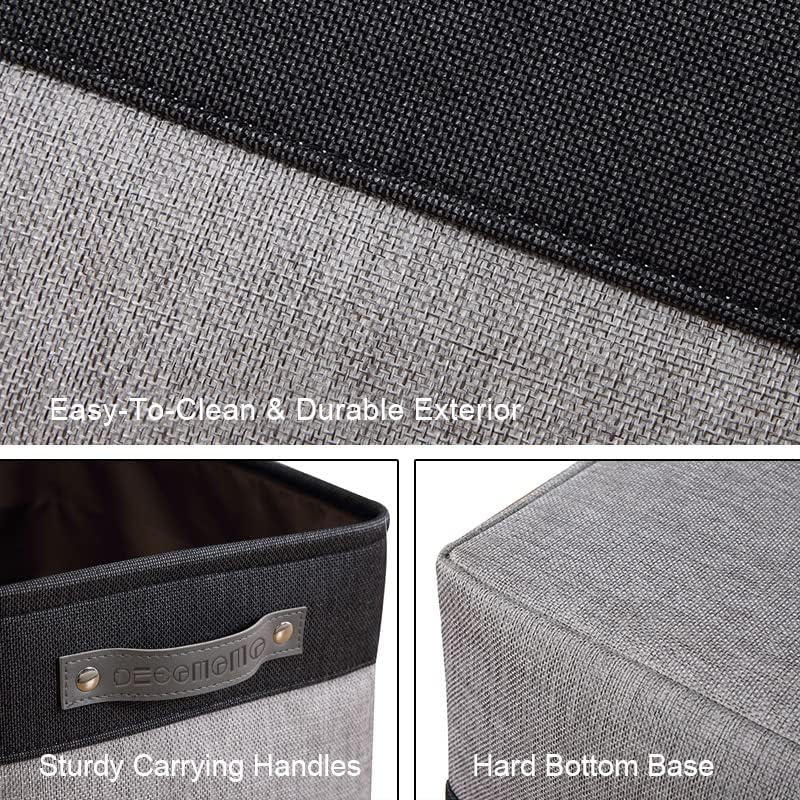 DECOMOMO Storage Baskets for Shelves - Fabric Storage Bins, Linen Closet Organizers and Storage (Grey & Black, Large - 3 Pack)