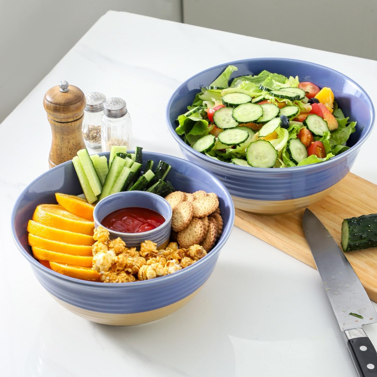 Hasense Salad Bowls Set of 2, 9 Inch Purple Ceramic Serving & Mixing Bowls - 84 Ounce, Microwave Safe: Perfect for Entertaining, Cooking, Baking & Dinner Plates