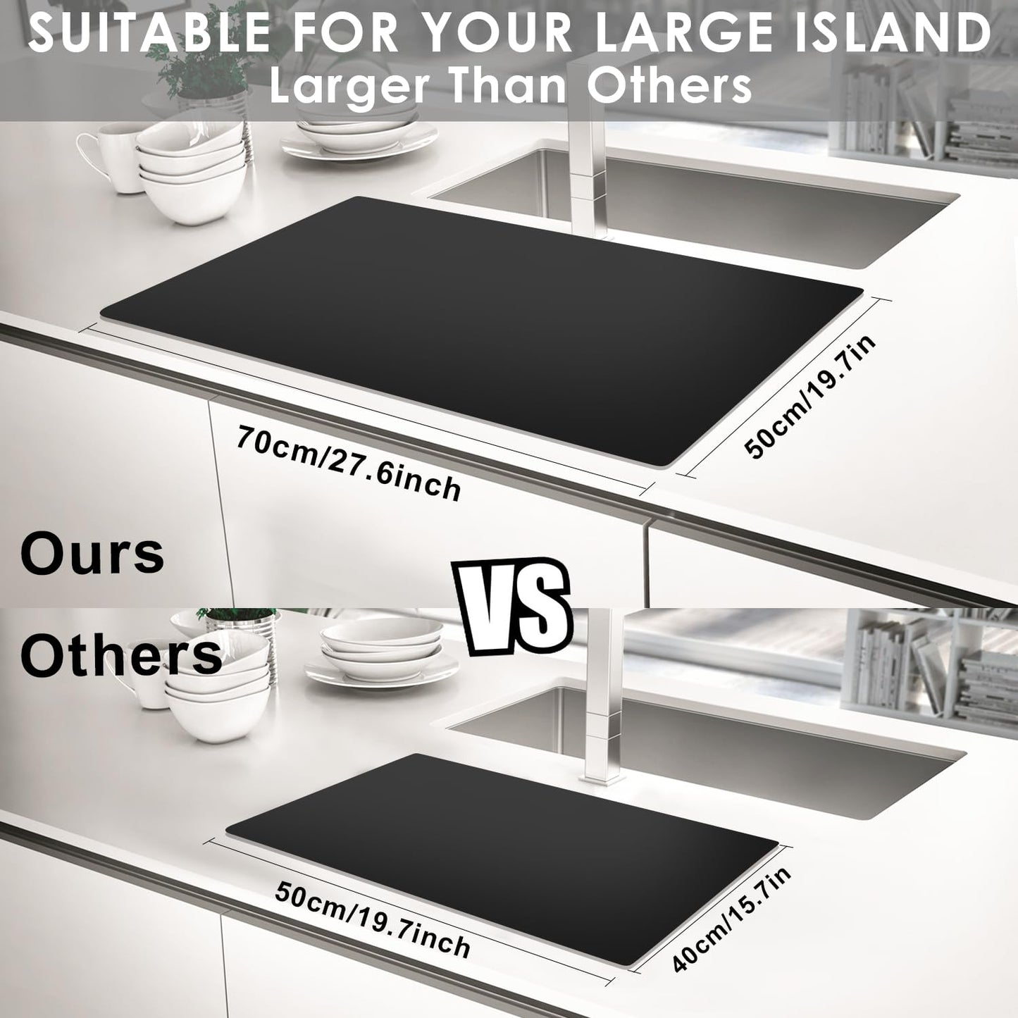 Large Silicone Mats for Kitchen Counter, 27.6 x 19.7'' Countertop Protector Mat Heat Resistant Mat for Air Fryer, Non-Slip Table Placemat for Kids, Nonstick Black Silicone Mat for Baking Pastry, 1Pcs