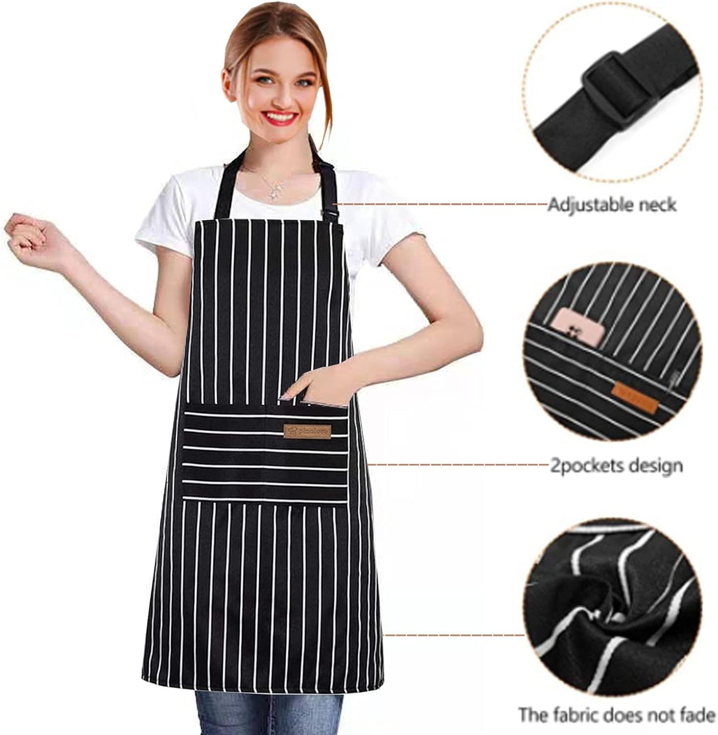 RUIBOLU Adjustable Bib Apron with 2 Pockets Cooking Kitchen Cotton Aprons for Women Men Chef Restaurant BBQ Painting