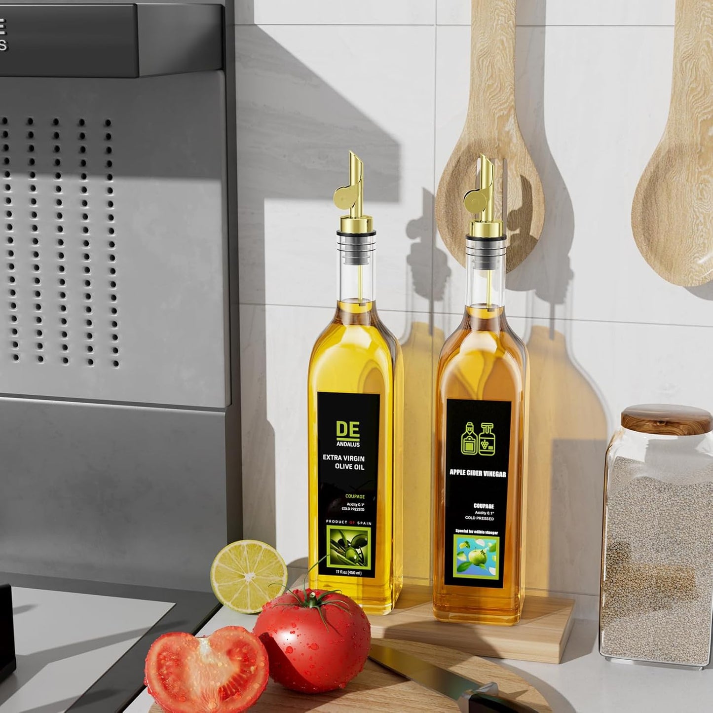 Olive Oil Dispenser Spout, Weighted Liquor Pour Spout, Syrup Dispenser Spout, Stainless Steel Automatic Pour Spouts for Liquor Bottles, Oil Bottles, Vinegar, Syrup and Alcohol 2 Pack Golden