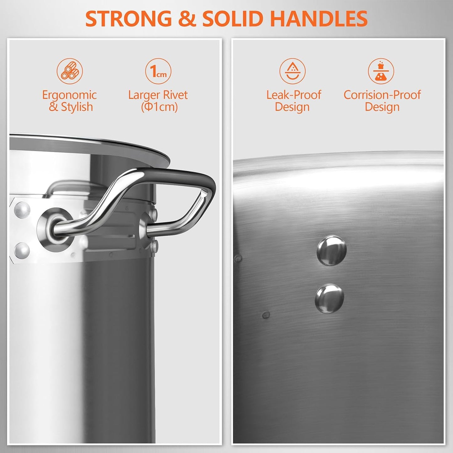 Large Stock Pot with Lid - 40 Quart Stainless Steel Cookware, 10 Gallon Heavy Duty Soup Pot, Big Pots for Cooking, Compatible Induction & Oven