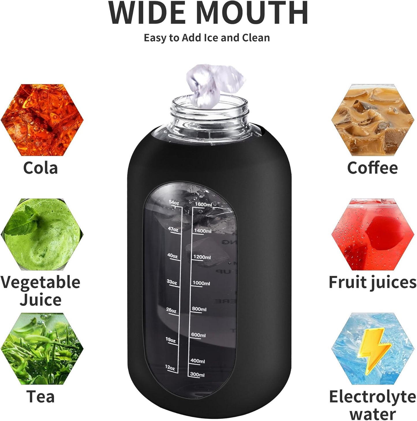 CIVAGO 40 oz Glass Water Bottle with Straw and Handle, Large Sports Motivational Water Bottle Flask with Time Marker and 2 Lids, Leakproof Water Jug Canteen with Silicone Sleeve for Gym,Army Green