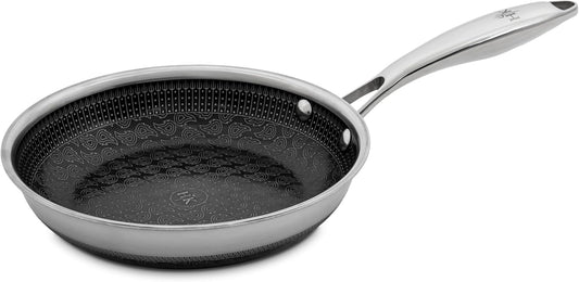 Hell's Kitchen Hybrid 8" Frying Pan, Tri-Clad Stainless Steel and Nonstick Ceramic PFAS Free, no PFOA, no PTFE, no Teflon, Non Toxic Cookware, Metal Utensil Safe, All Cooktops, Oven Safe