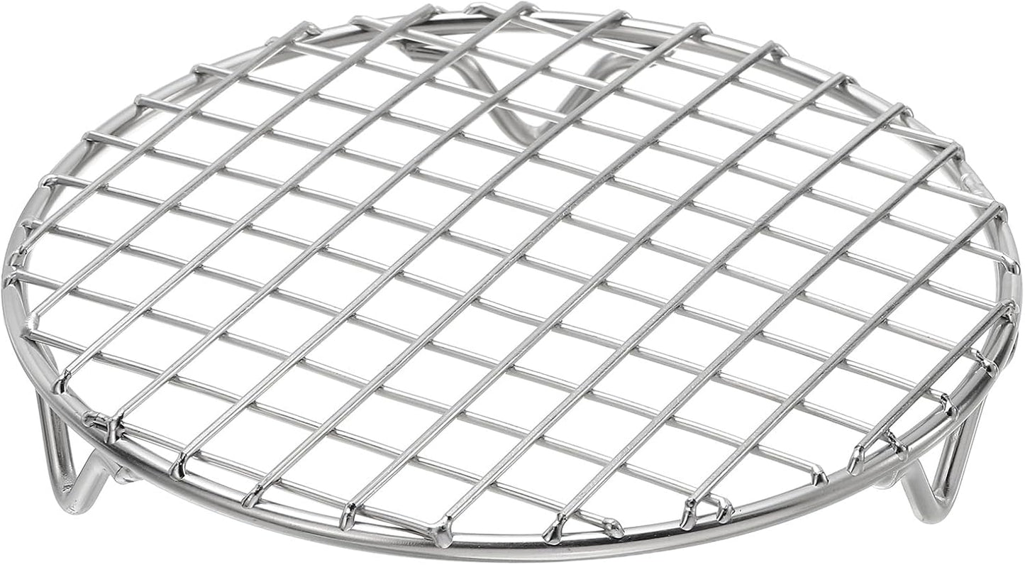 uxcell Round Cooking Rack with Legs, Dia 6.5 Inch 304 Stainless Steel Barbecue Grill for Cooking Baking Barbecue Air Fryer Racks, Silver