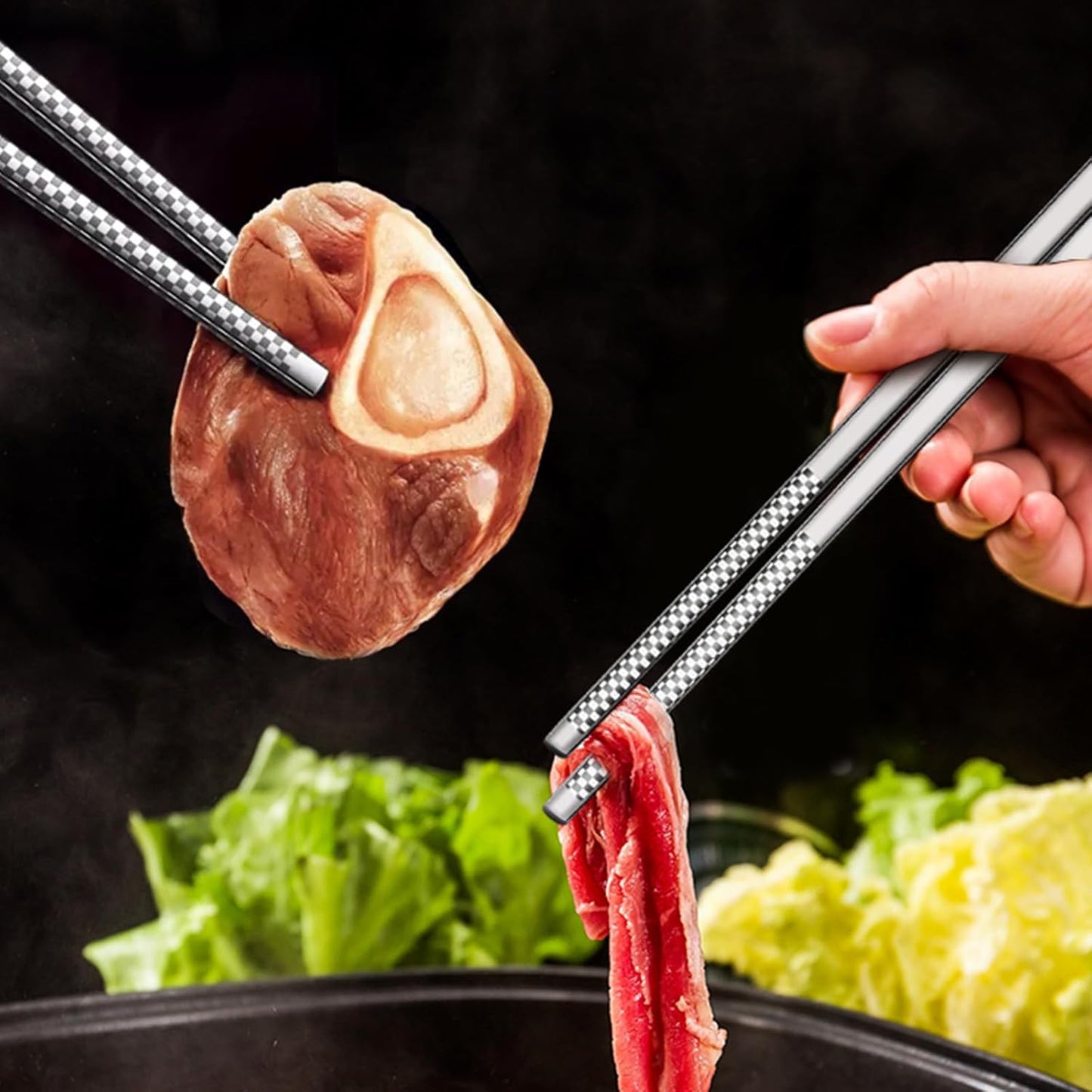 Metal Chopsticks, 5 Pairs 316L Stainless Steel Chopstick，Non-Slip Sushi Chop sticks with Laser Engraving, Reusable Chopsticks for Japanese Cuisine (9.25 Inch)