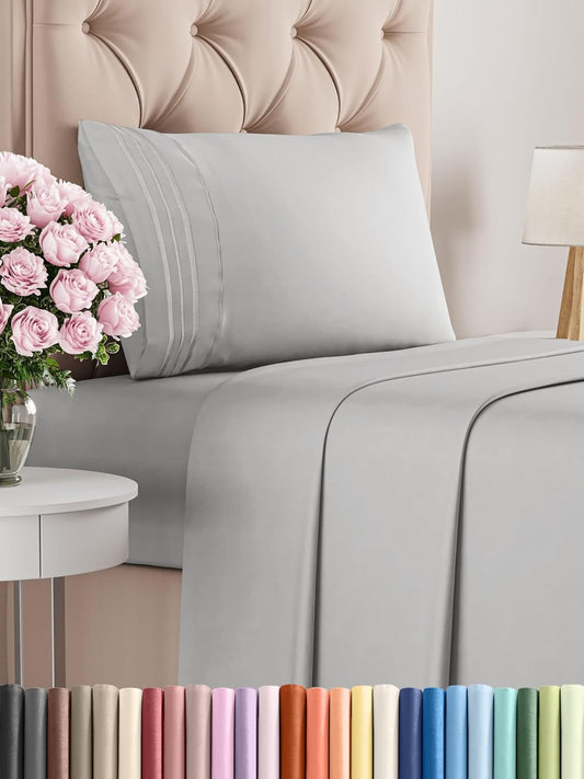 Twin Size 3 Piece Sheet Set - Comfy Breathable & Cooling Bed Sheets Set - Hotel Luxury Bedding for Women, Men, Kids, Teens, Boys & Girls - Deep Pockets, Soft and Wrinkle Free - Oeko-Tex - French Grey