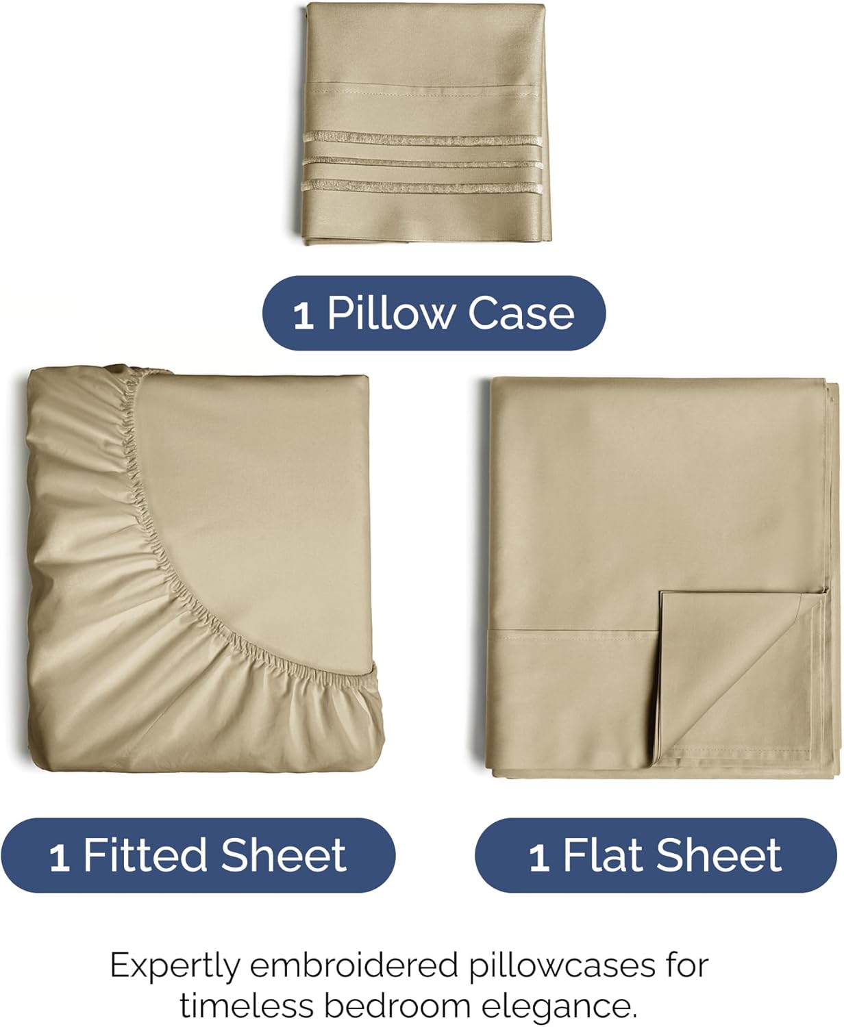 Twin Size 3 Piece Sheet Set - Comfy Breathable & Cooling Bed Sheets Set - Hotel Luxury Bedding for Women, Men, Kids, Teens, Boys & Girls - Deep Pockets, Ultra-Soft and Wrinkle Free - Oeko-Tex - Beige