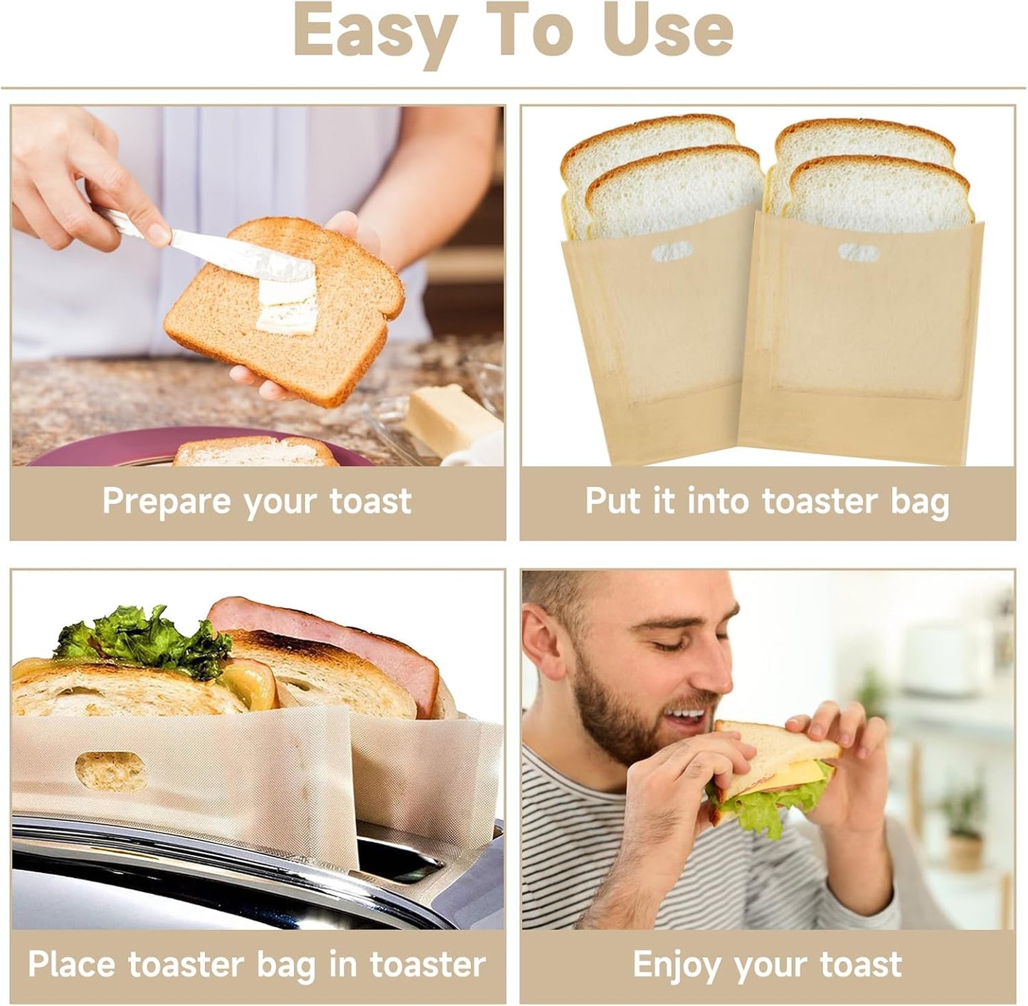 QTLCOHD 24 Pack Toaster Bags, Reusable Nonstick Toaster Grilled Cheese Bags Sleeves, Fiberglass Heat Resistant Sandwich Bag for Snacks Bread
