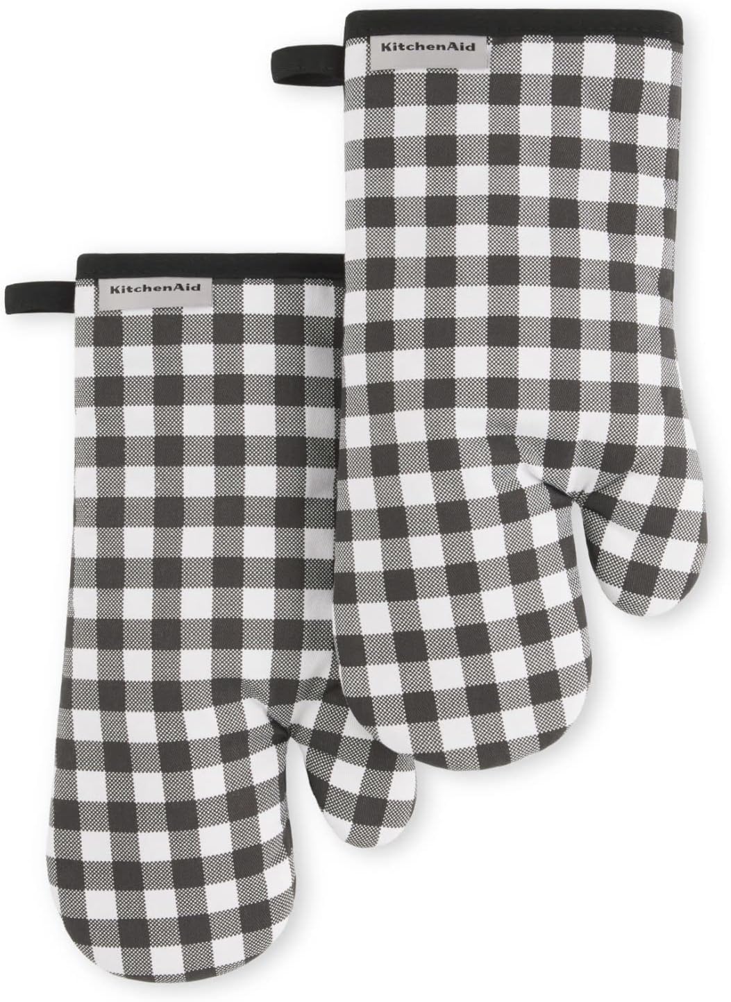 KITCHENAID Gingham Oven Mitt 2-Pack Set, Matte Black, 7"x13"