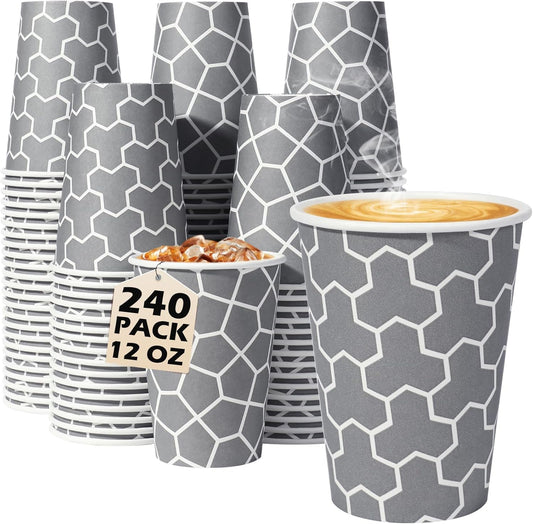 Coffee Cups 12 oz Paper Cups 240 Pack, Disposable Coffee Cups 12 oz Hot Cup, Disposable Cups Paper Insulated Cup for Cold Hot Drinks
