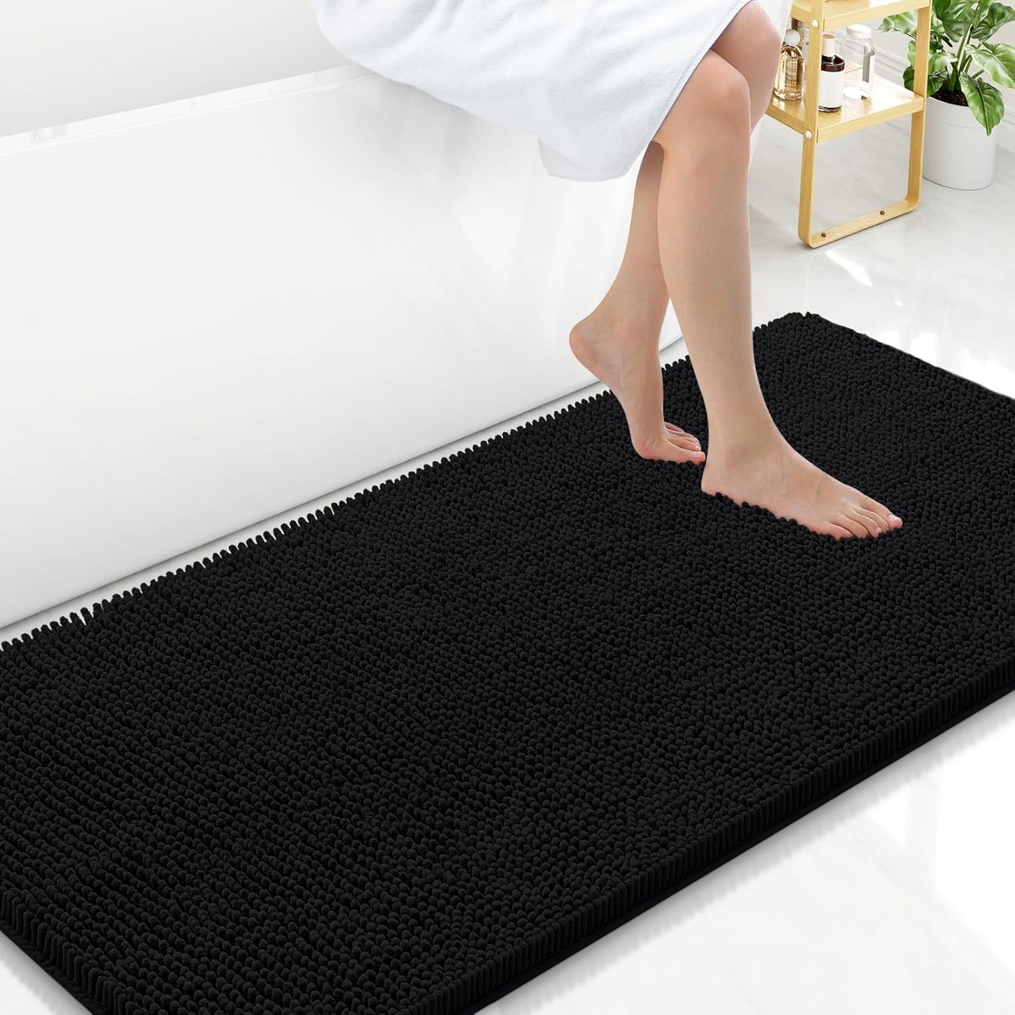 Arotive Bathroom Rugs 47x24, Extra Soft Absorbent Shaggy Chenille Bath Rugs, Machine Washable Rubber Backing Non-Slip Bath Mats for Bathroom Floor Tub and Shower, Home Decor Accessories, Black