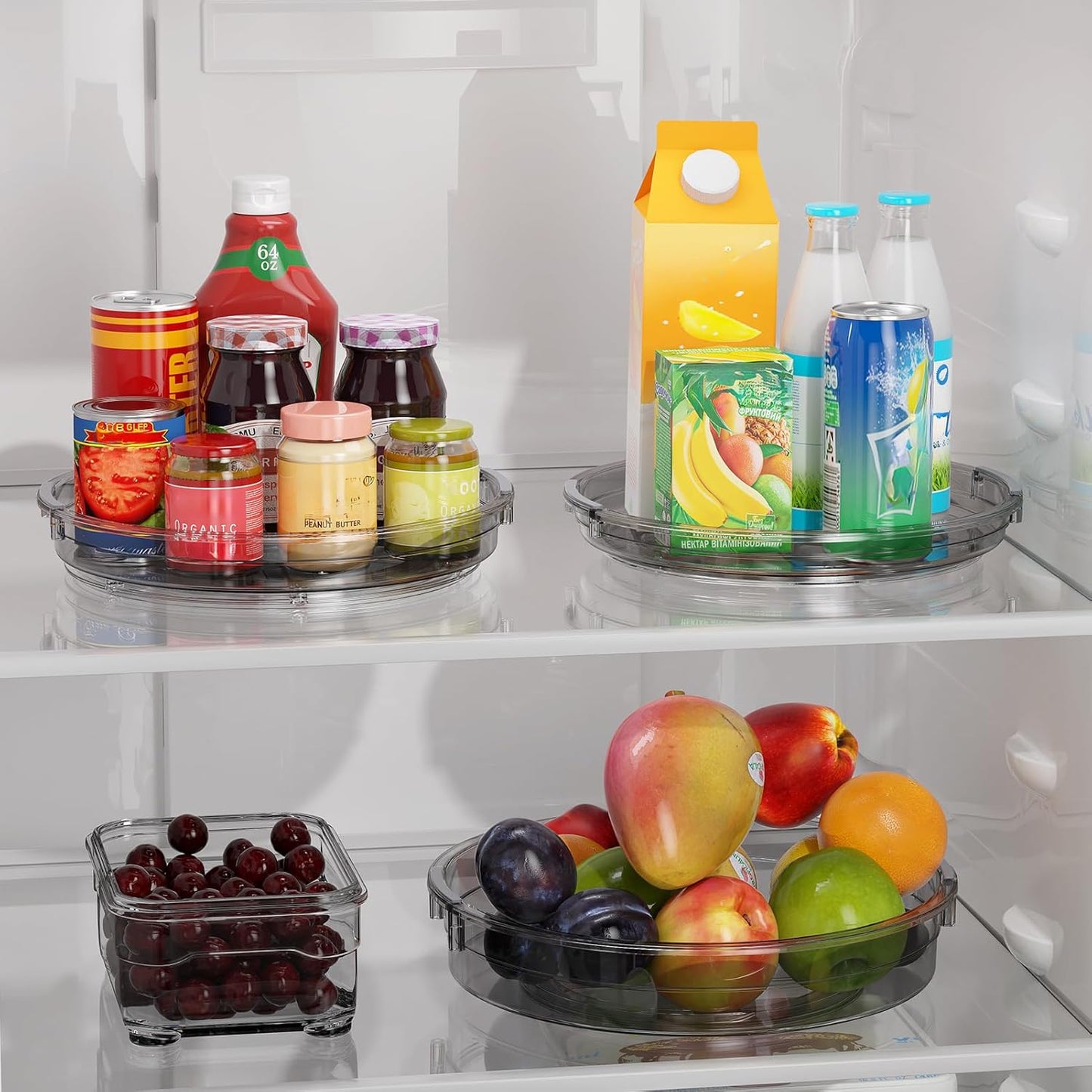 LAMU 3 Pack Lazy Susan Organizer Turntable for Cabinet, Condiment Organizer for Kitchen Pantry Organizers and Storage, Table Top, Fridge, Countertop, Spice Organization, 12'' 10.6'' 9.25'', Grey