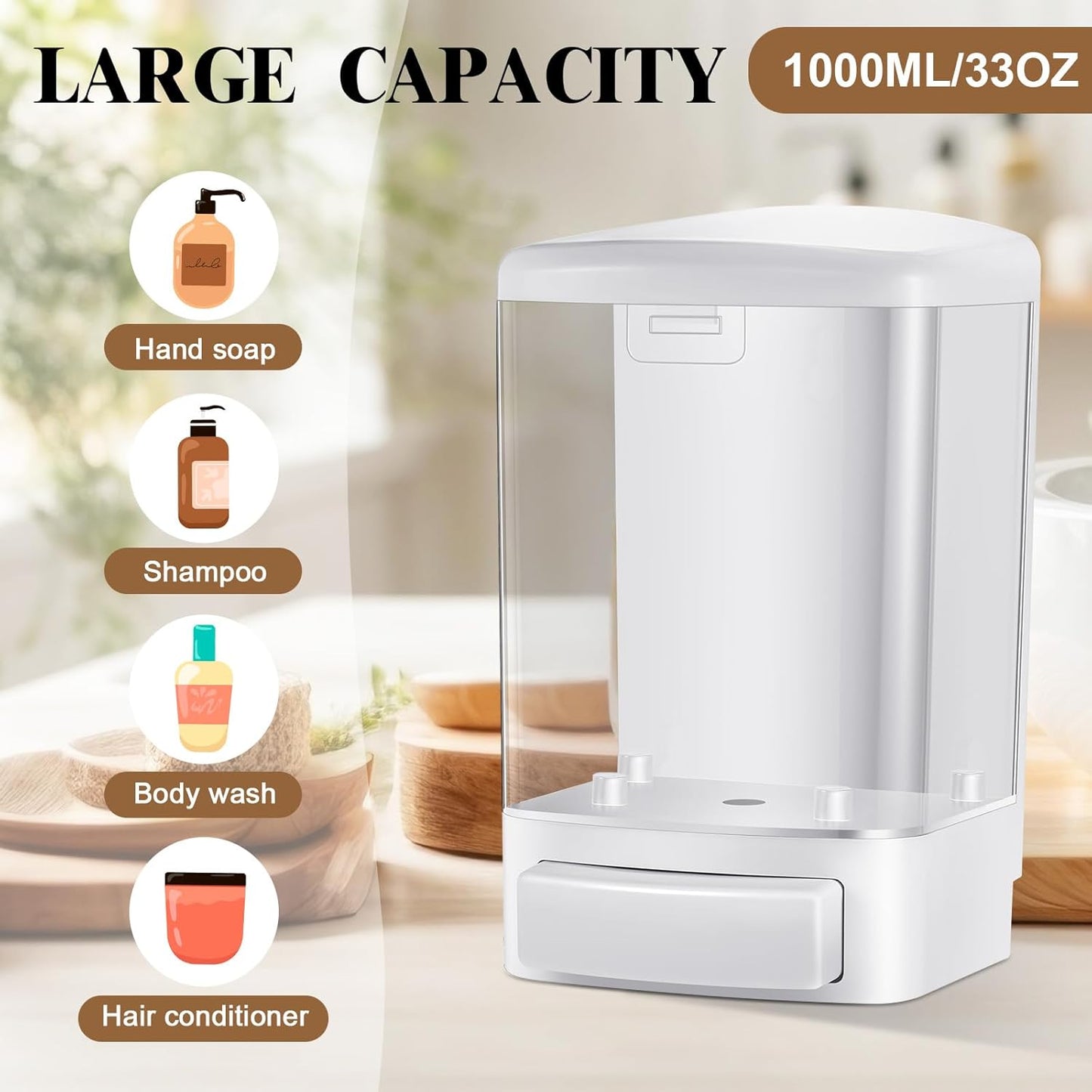 Hushee 2 Pcs Commercial Soap Dispenser Wall Mounted Manual Soap Dispenser Containers Bathroom Plastic Hand Wash Wall Containers for Kitchen Hotel Liquid