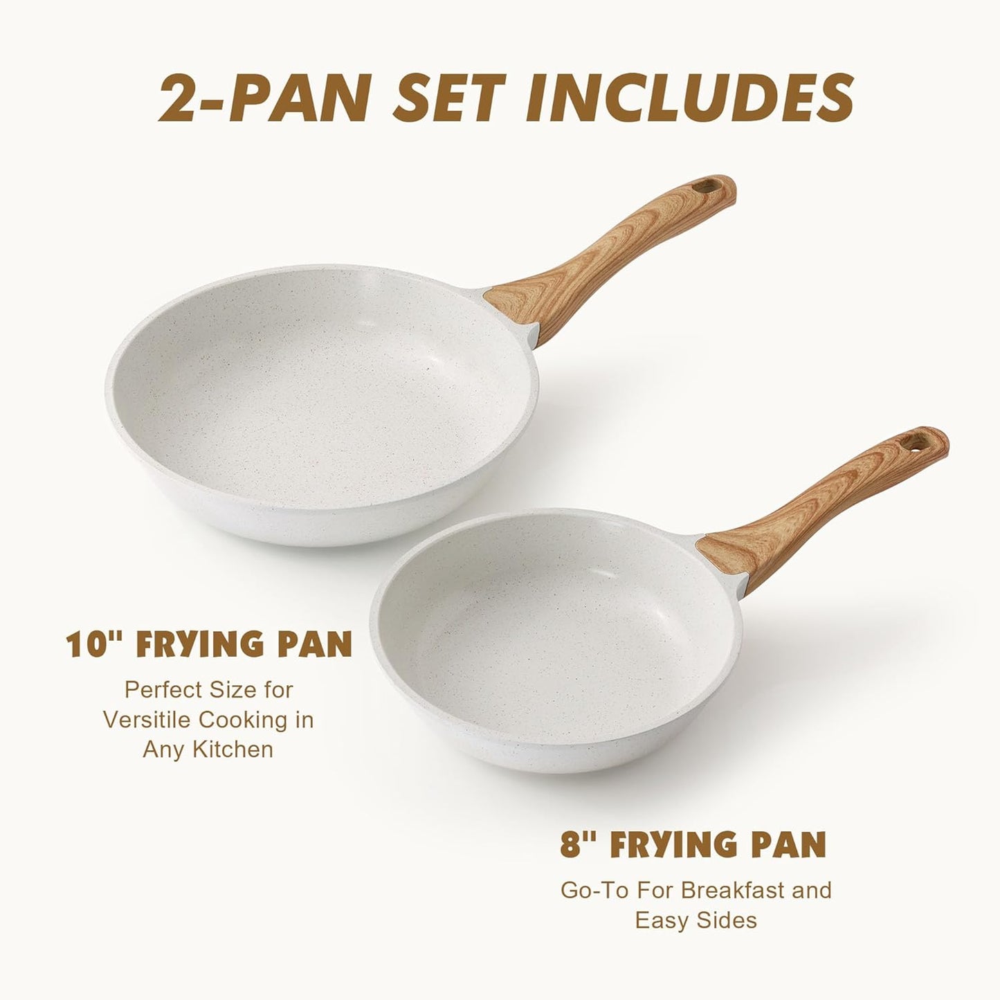 SENSARTE Nonstick Frying Pan Skillets, White Ceramic Coating Omelette Pans, Healthy Cookware Chef's Pan, Free of PTFE & PFAS (8+10 Inch)