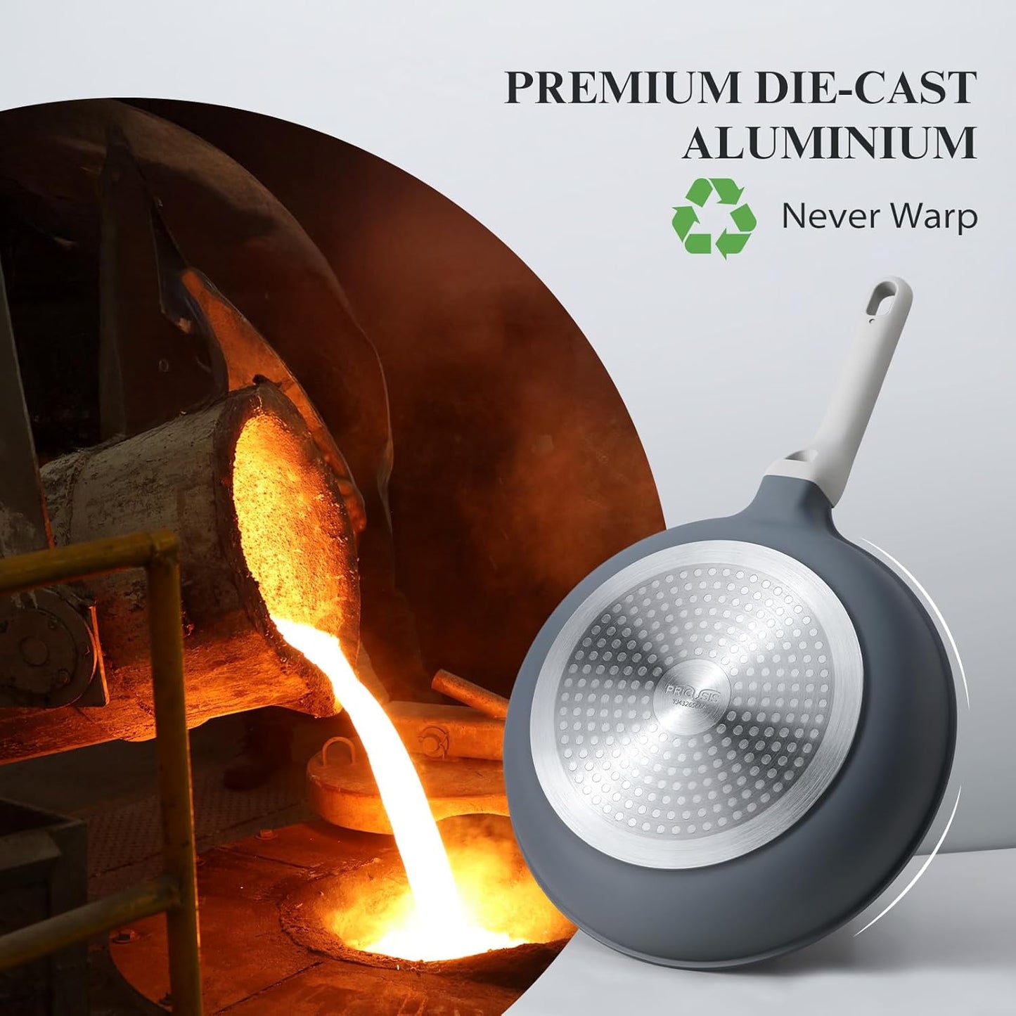 Nonstick Ceramic Frying Pan, 8/10/12 Inch Non Toxic Skillet, Healthy Egg & Omelet & Chef's Pan, PTFE PFOA & PFAS Free, Induction Compatible (12-Inch, Gray)