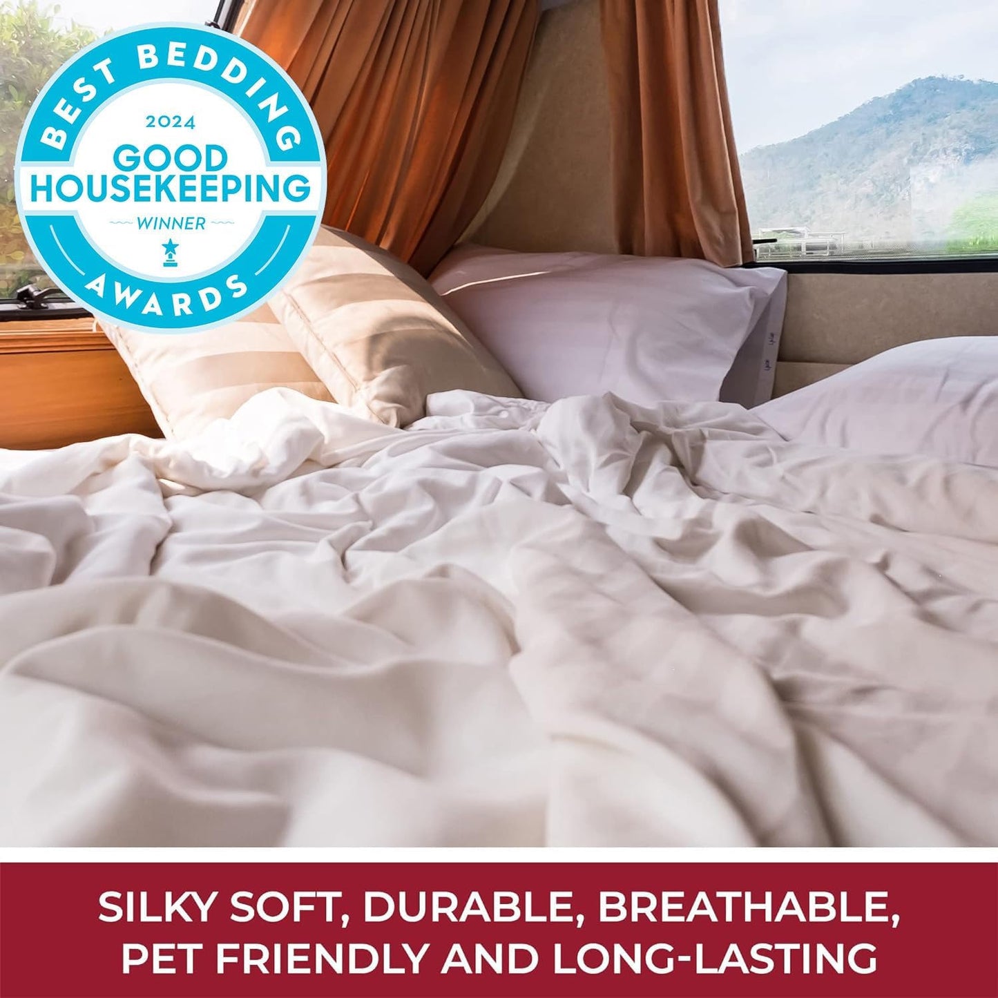 Mellanni RV Short Queen Sheets - 4 PC Iconic Collection Bedding - Hotel Luxury, Extra Soft, Cooling Bed Sheets - Deep Pocket up to 10 inch (RV/Short Queen, Sky Blue)