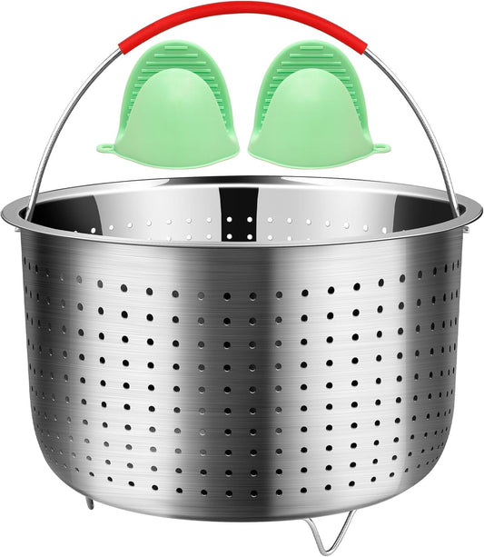 REDANT Vegetable Steamer Basket for Instant Pot Accessories 6 & 8 Qt - Stainless Steel Strainers and Colanders - Metal Strainer for Cooking Broccoli, Eggs, Pasta, Quinoa - with 2 Gloves, 6 Quart