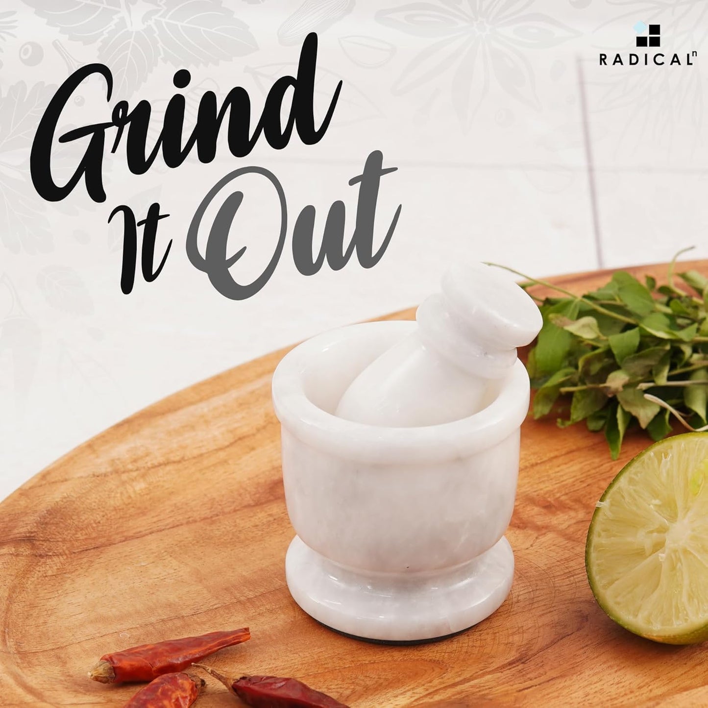 Radicaln Marble Mortar and Pestle Set White 2.5" Inches Handmade Hand Grinder for Kitchen Ideal Small Mortar & Pestle Set Spice Grinder & Garlic Crusher