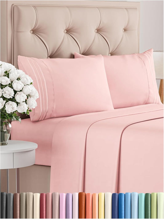 King Size 4 Piece Sheet Set - Comfy Breathable & Cooling Bed Sheets Set - Hotel Luxury Bedding for Women, Men, Kids, Teens, Boys & Girls - Deep Pockets, Ultra-Soft, Wrinkle Free - Oeko-Tex - Baby Pink