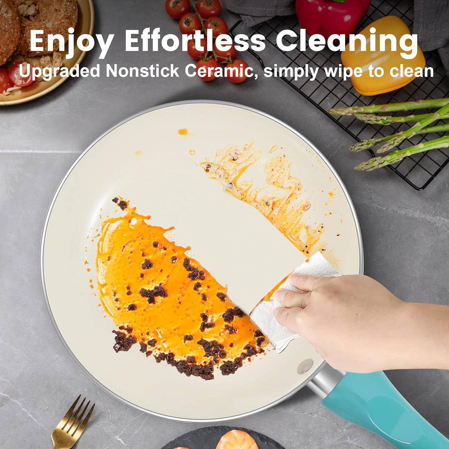 Pots and Pans Set, 7 Piece Nonstick Ceramic Cookware Set, Kitchen Induction Cookware Sets, Pots and Pans Non Stick with Stay Cool Handle, 100% PFOA Free, Turquoise