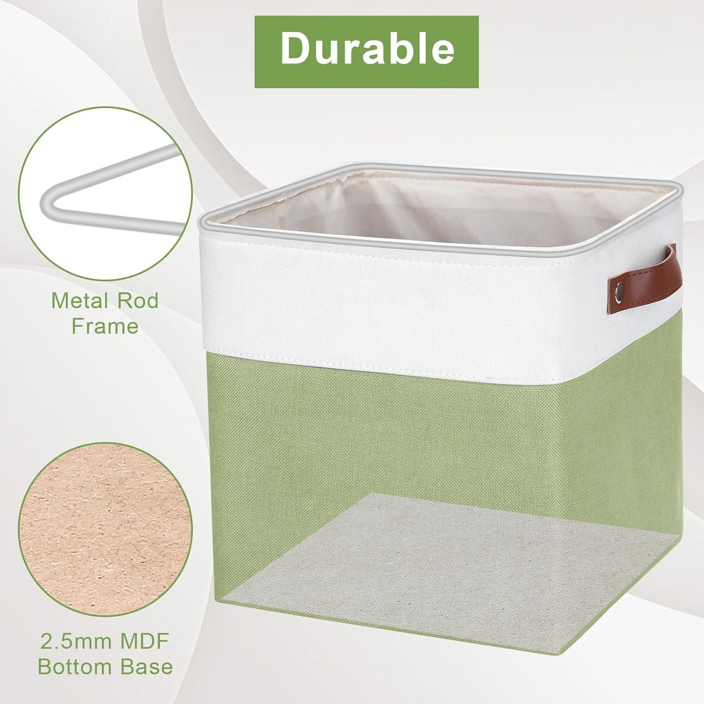 Collapsible Fabric Storage Cubes 11x11 Cube Storage Bins, 4 Pack Closet Baskets Box with Handles for Organizing, Shelf, Toys, Clothes, Home, Office, Nursery (Green&White)