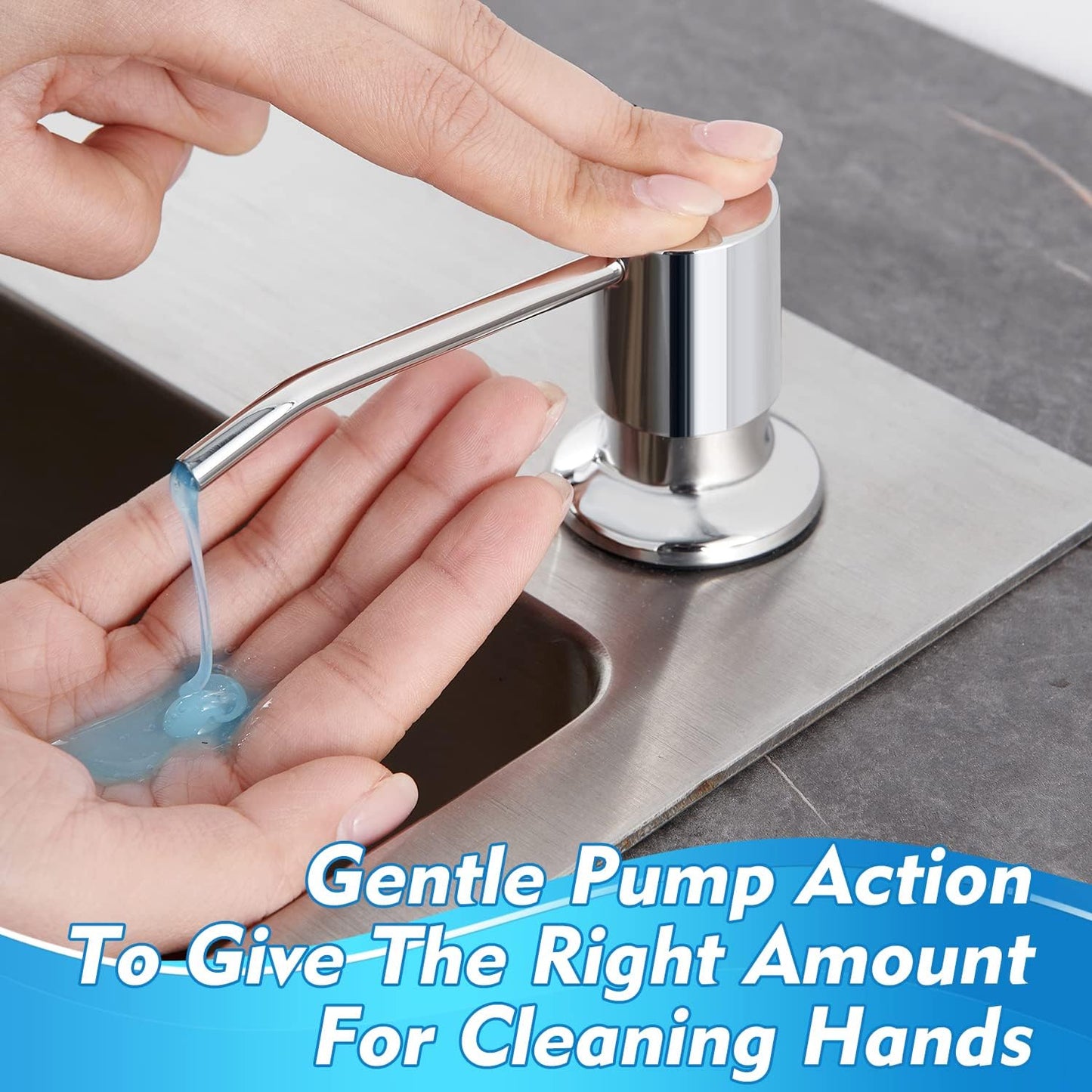 CREA Chrome Built-in Soap Dispenser for Kitchen Sink,Stainless Steel Kitchen Dish Soap Dispenser Pump,in Counter Soap Dispensers Under Sink Mouted Set 39" Tube 17oz Large Bottle