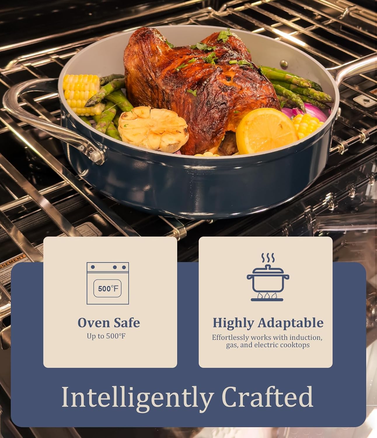 3.5qt Nonstick Ceramic Sauce Pan with Lid (8.19") Even Heat Distribution Non Toxic PFAS Free Healthy Cooking Pot for All Stovetops (Induction/Gas/Electric) Oven Safe 500°F, Caribbean Blue