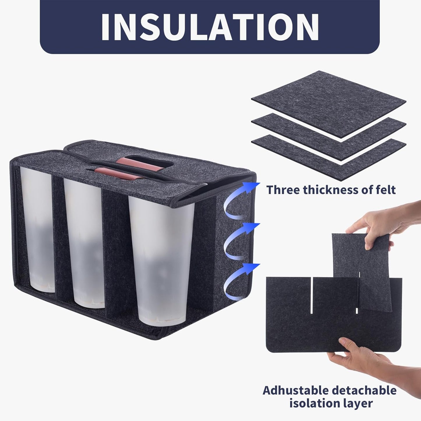 6 Cup Drink Carrier with Handle, Reusable Insulated Drink Caddy Drink Holder for Car, Folding Portable Coffee Cup Holder Bag for Travel and Delivery