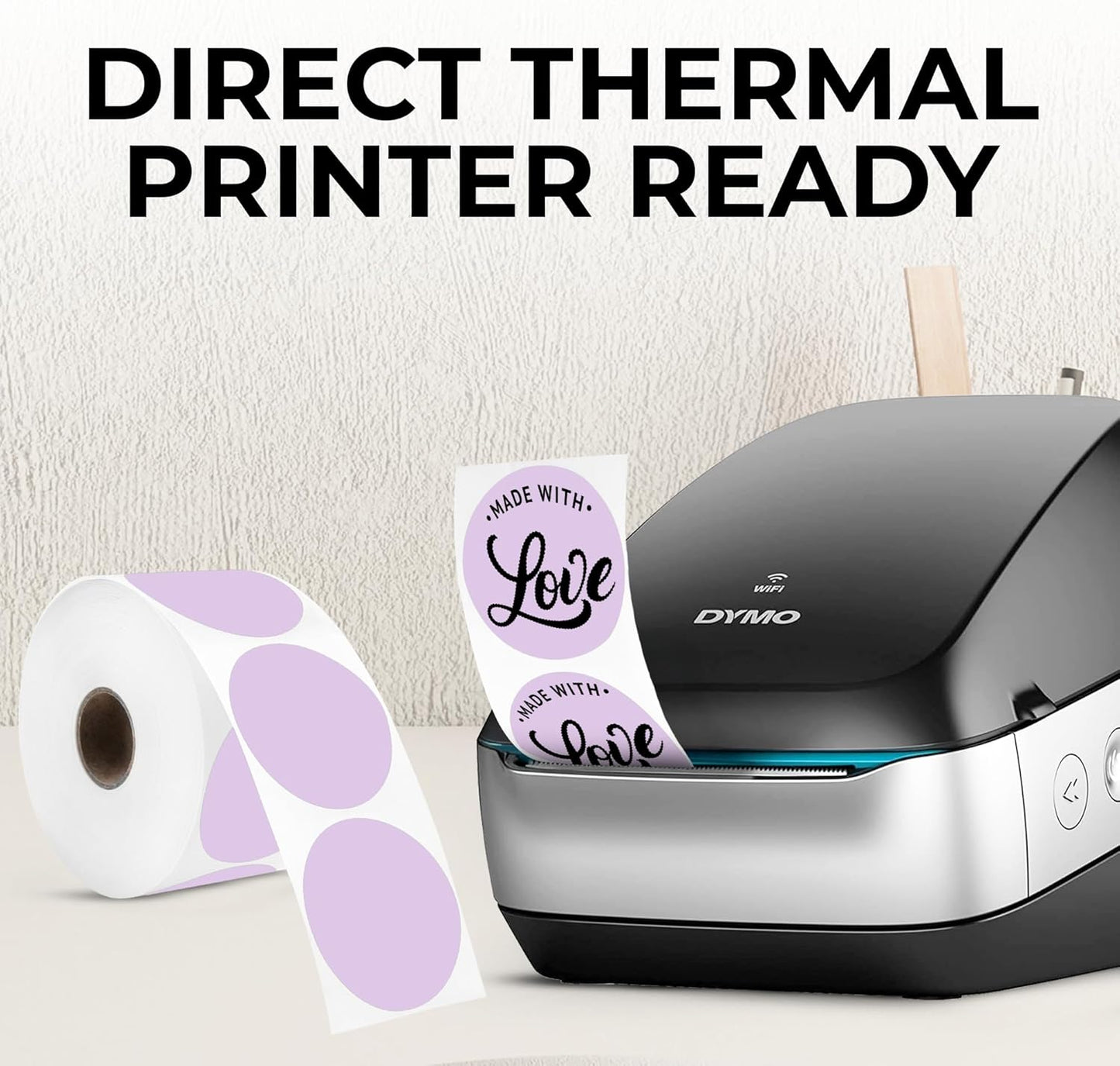 Perco Lavender 2-Inch Perforated Circle Dot Thermal Sticker Labels — 735 Stickers/Roll, Direct Thermal Printer Compatible—with Permanent Adhesive for Organizing, Color Coding, Bin Labeling—Made in USA