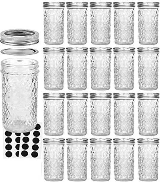 VERONES Mason Jars 12 OZ, Canning Jars Jelly Jars With Regular Lids, Ideal for Jam, Honey, Wedding Favors, Shower Favors, 20 PACK