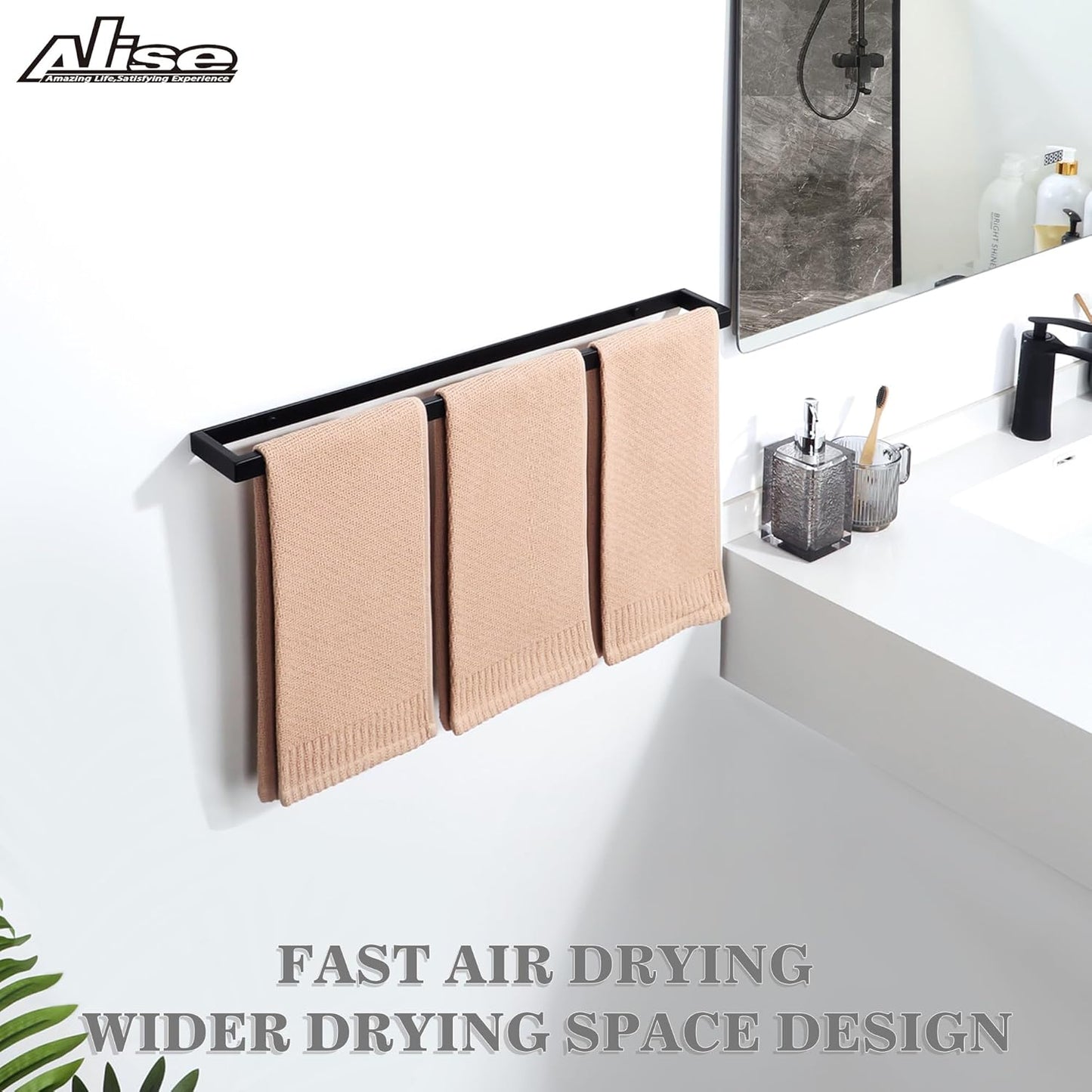 Alise Bath Towel Bars,24 Inch Towel Holder Towel Racks for Bathroom and Lavatory,SUS304 Stainless Steel Hand Towel Hanger Rail Wall Mount,Matte Black GJF060-B